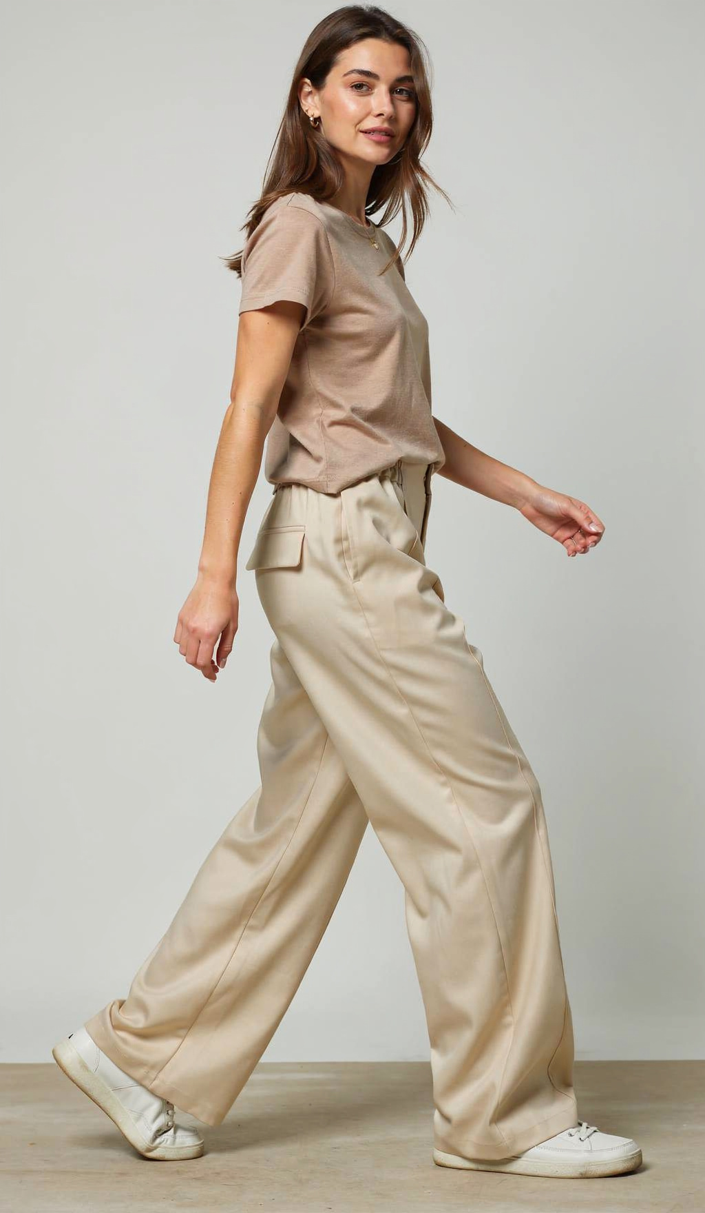 Minimalist Wide Leg Linen Blend Pants with Elastic Waist C-42201