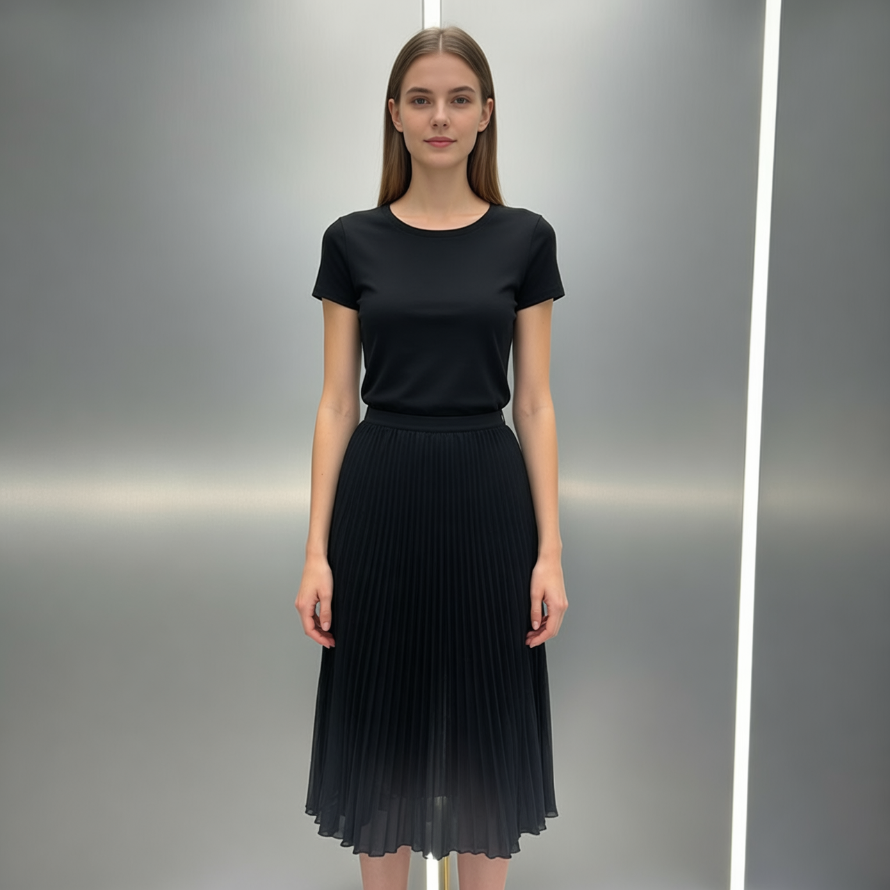 Women’s High Waist Pleated Midi Chiffon Skirt LA-030401