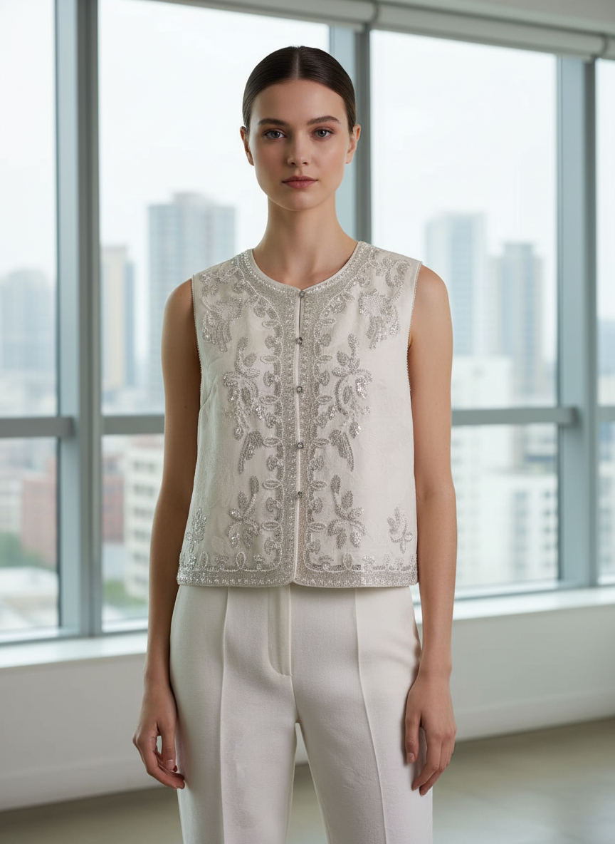 Women’s Beaded Floral Embellished Sleeveless Vest LA-030405