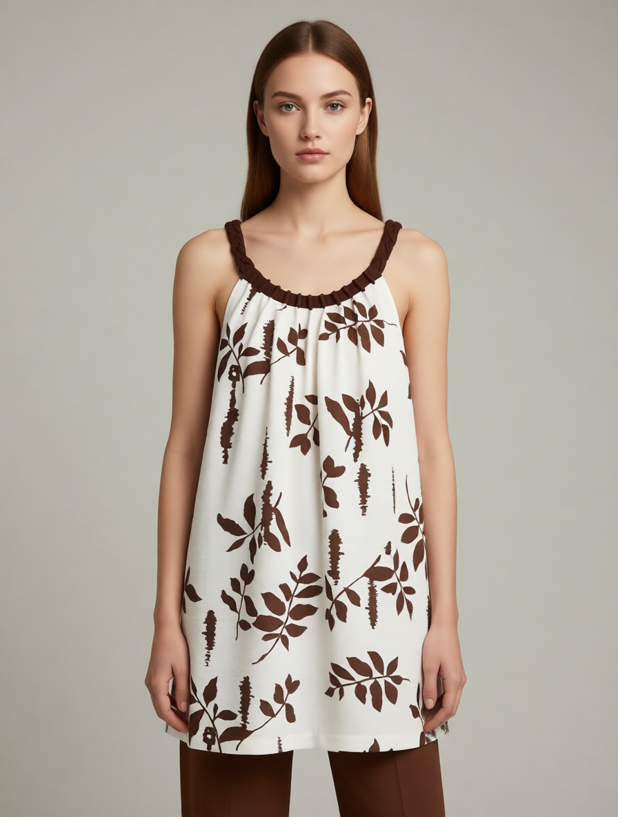 Women’s Boho Leaf Print Braided Strap Sleeveless Top AN-760008