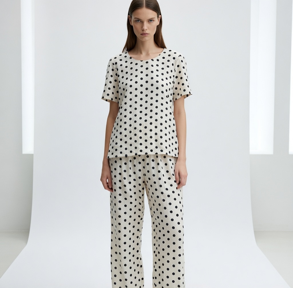 Women’s Polka Dot Short Sleeve Top & Pants Two Piece Set LA-760001+LA-760003