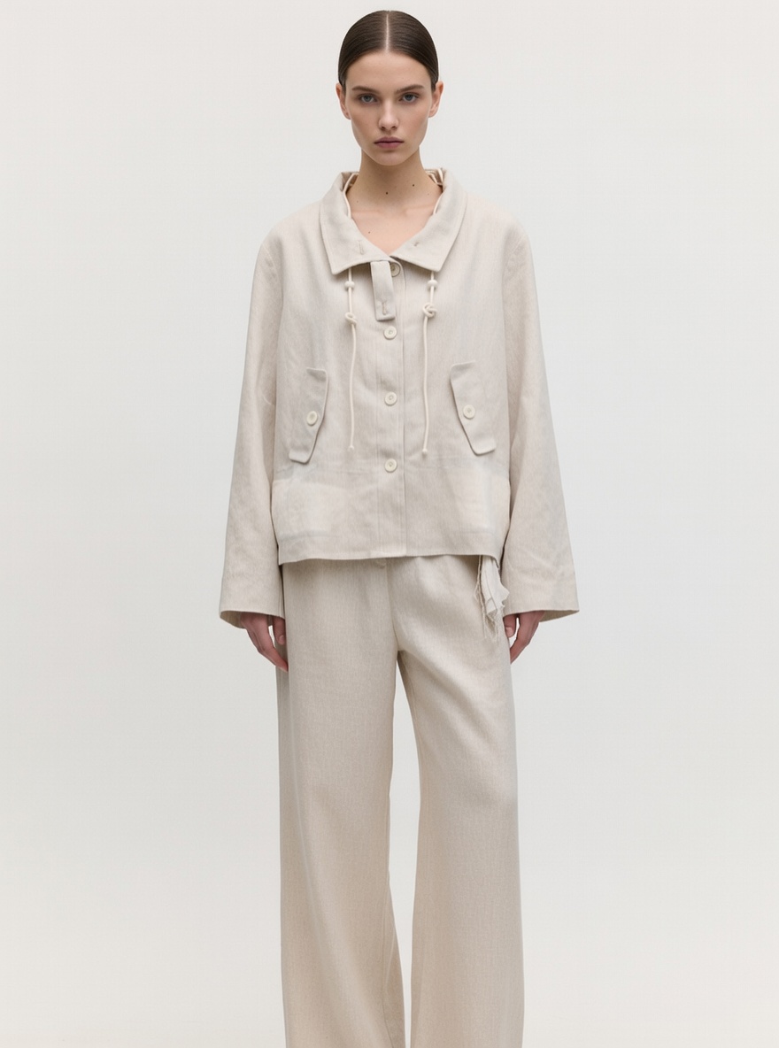 Women’s Linen Blend Drawstring Short Jacket 