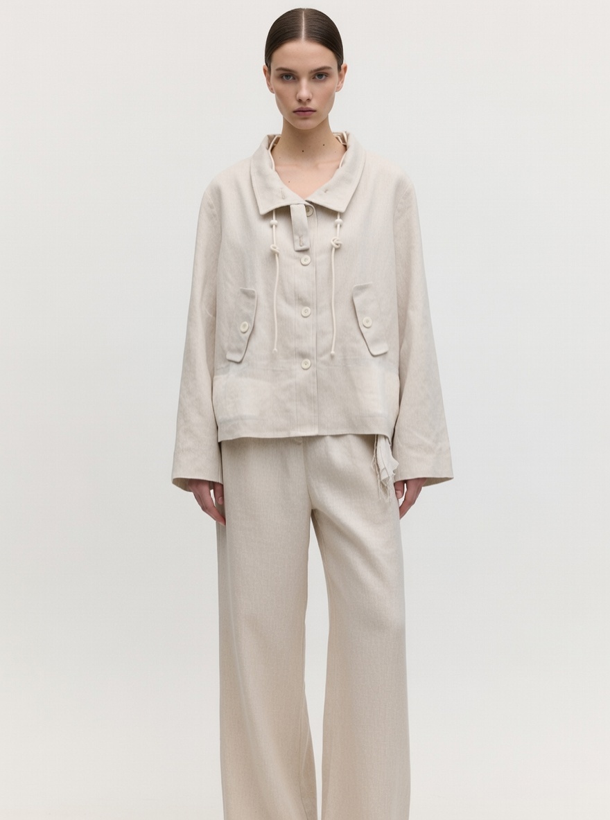 Women’s Linen Blend Drawstring Short Jacket