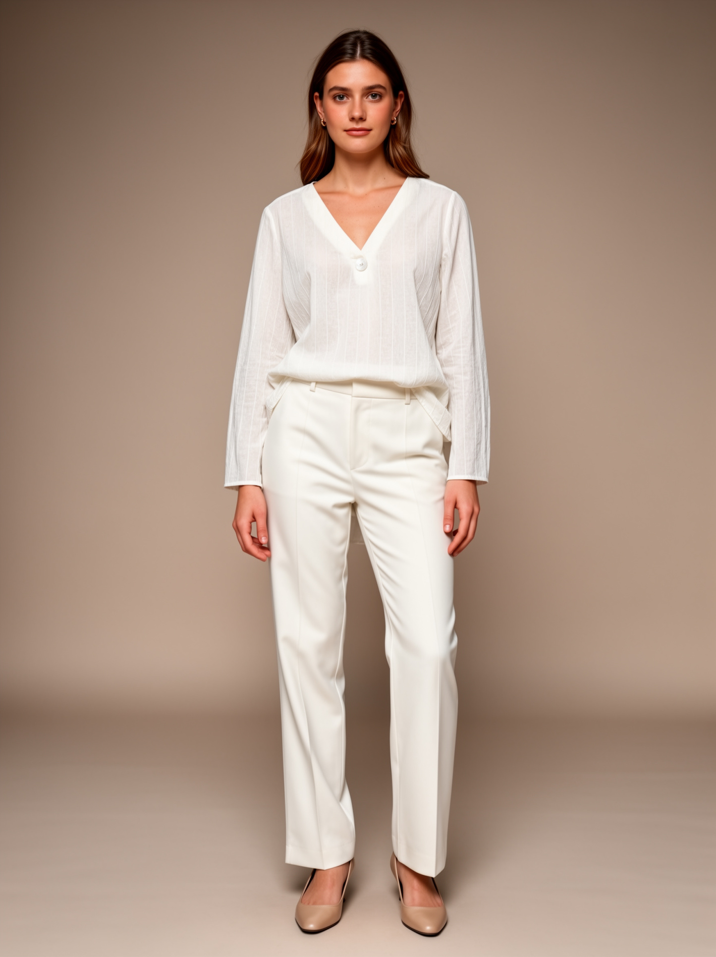 Women’s Casual Solid V Neck Loose Fit Long Sleeve Blouse M -26172