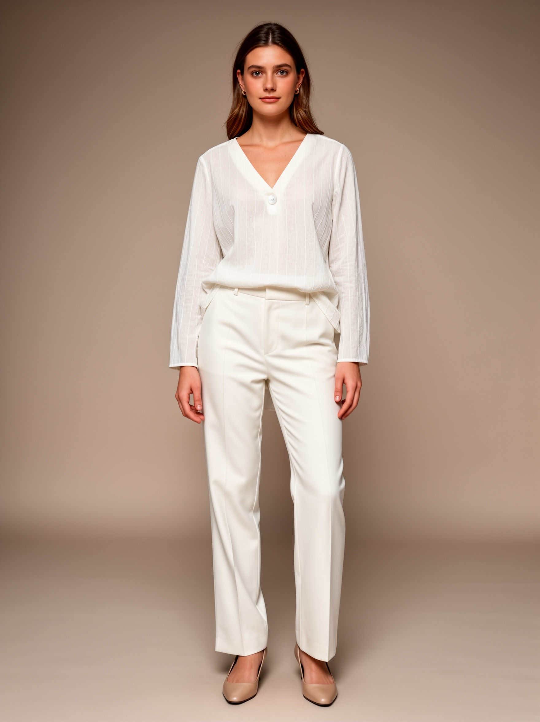 Women’s Casual Solid V Neck Loose Fit Long Sleeve Blouse M -26172