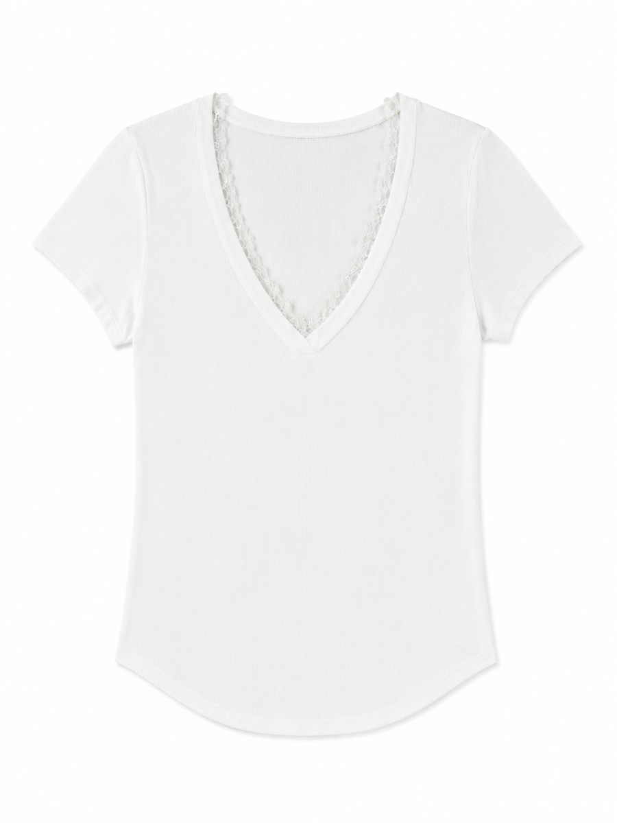 Chic Ribbed‑Knit V‑Neck Blouse M-42213