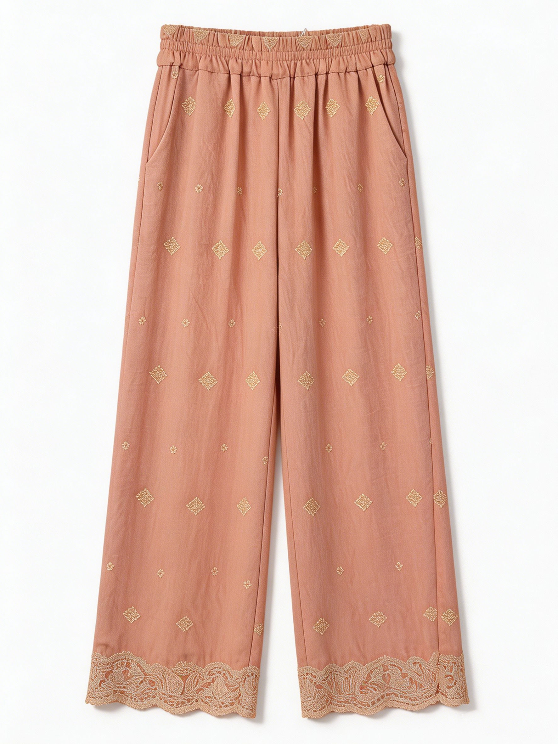 Minimalist High-Waisted Embroidered Wide-Leg Trousers AN-710002