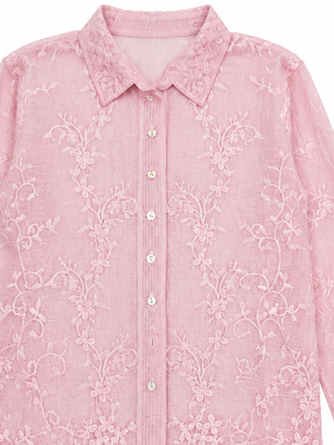 Women's Floral Lace Button-Up Long-Sleeve Shirt K30