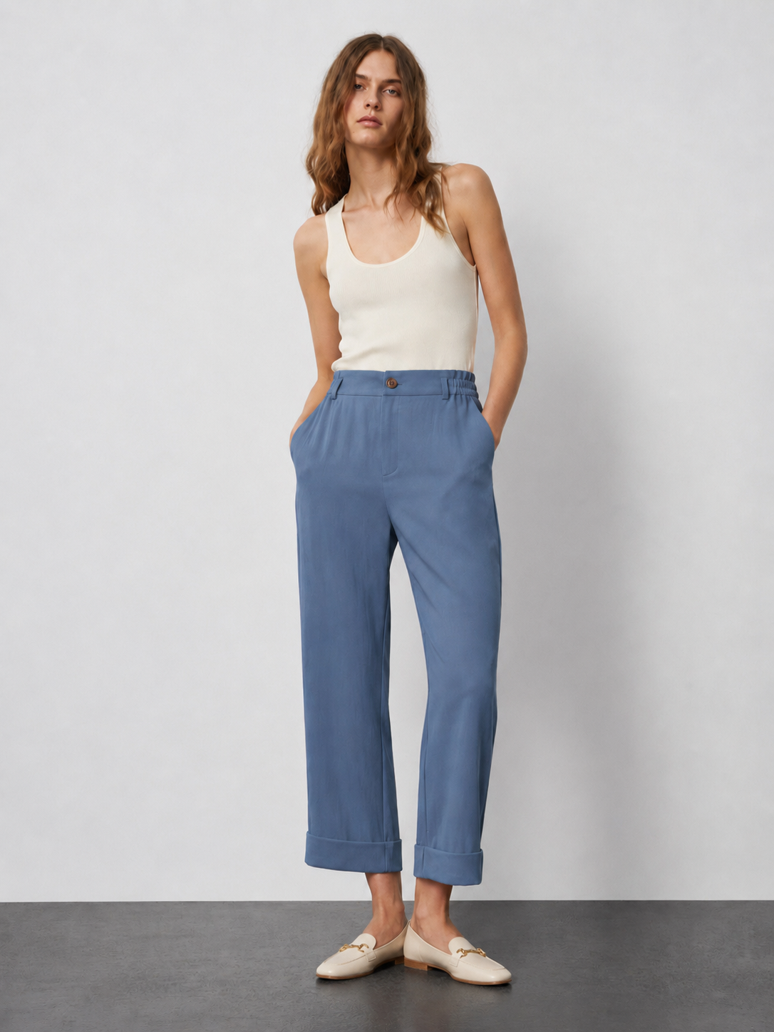 Elegant Blue High Waist Straight Leg Pants - Premium Everyday Bottoms XW-26912