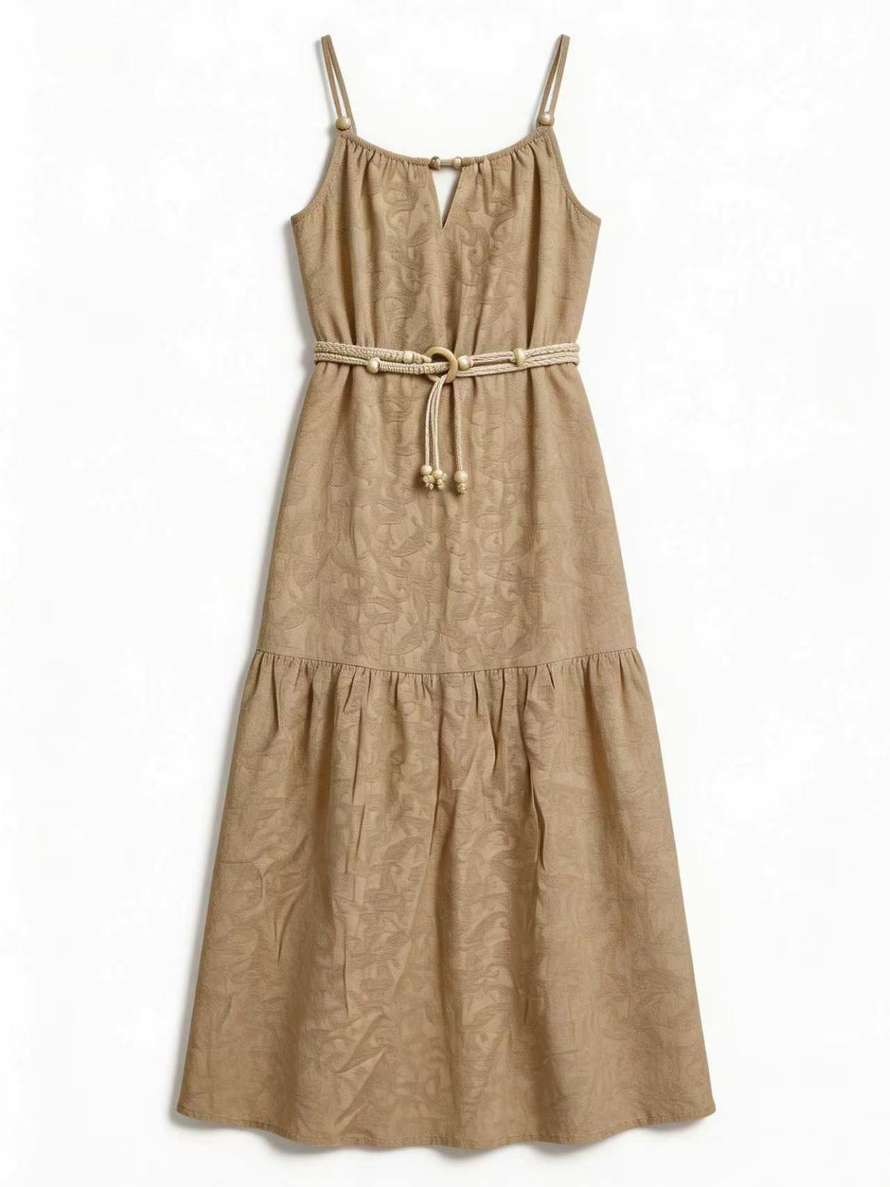 Minimalist Beaded Belted Tiered Maxi Dress - Premium Boho Chic Fashion AN-620053