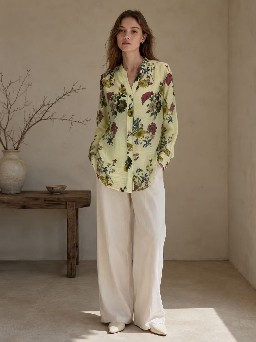 Women’s Floral Embroidered Cropped Blouse A-43140