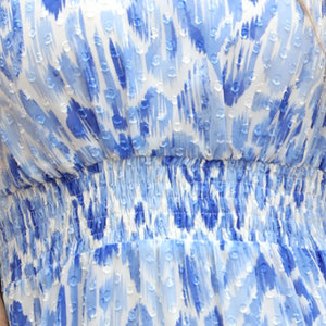 Women’s Boho Blue Tie Dye Flutter Sleeve Midi Dress M-32526