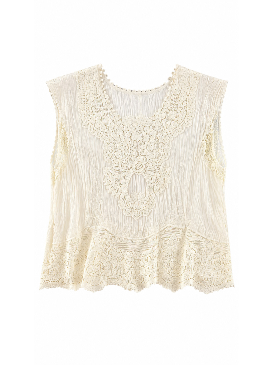 Women's White Floral Lace Sleeveless Tank Top C11