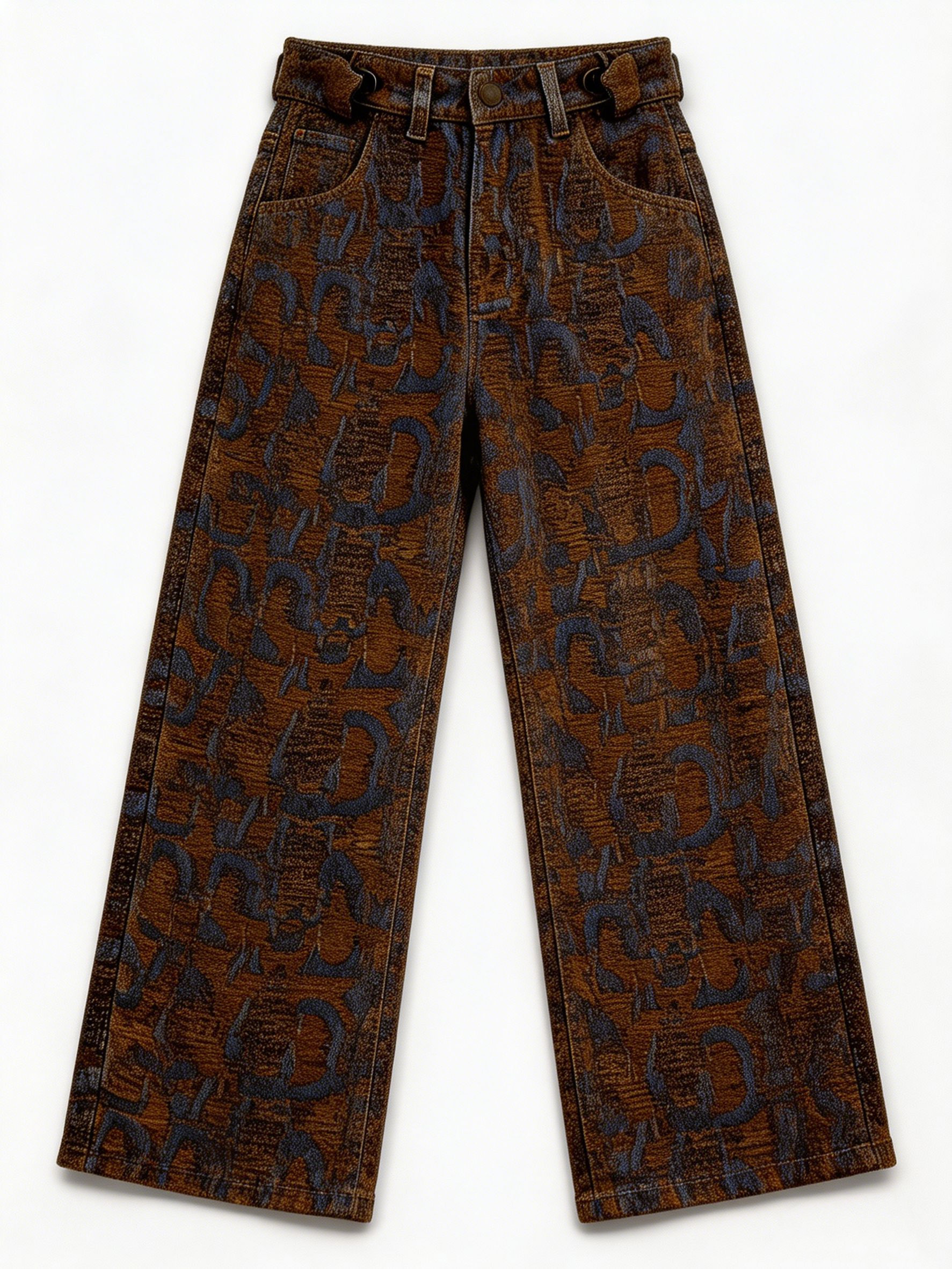Y2K Streetwear Jacquard Pattern Straight Jeans Women Earth Tone Pants ZY6073