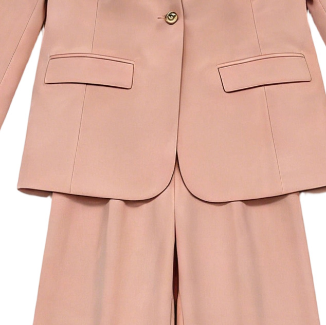 Blush Pink Collarless Blazer Wide Leg Pants Set - Two Piece Office Outfit V-C39959+V-C38668