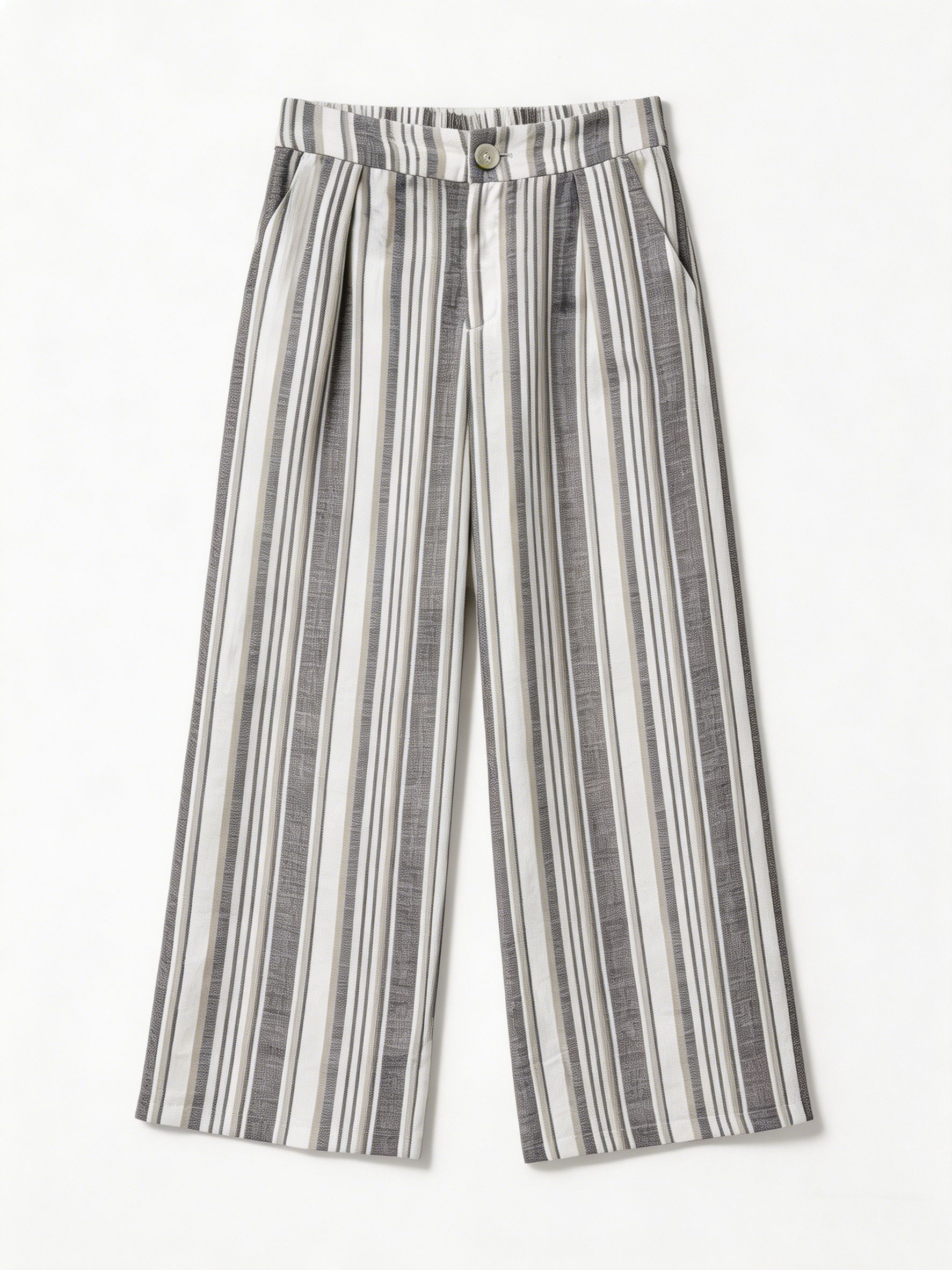 Women’s Linen-Look Striped Two Piece Lounge Set with Wide Leg Pants D-42149+D-40662