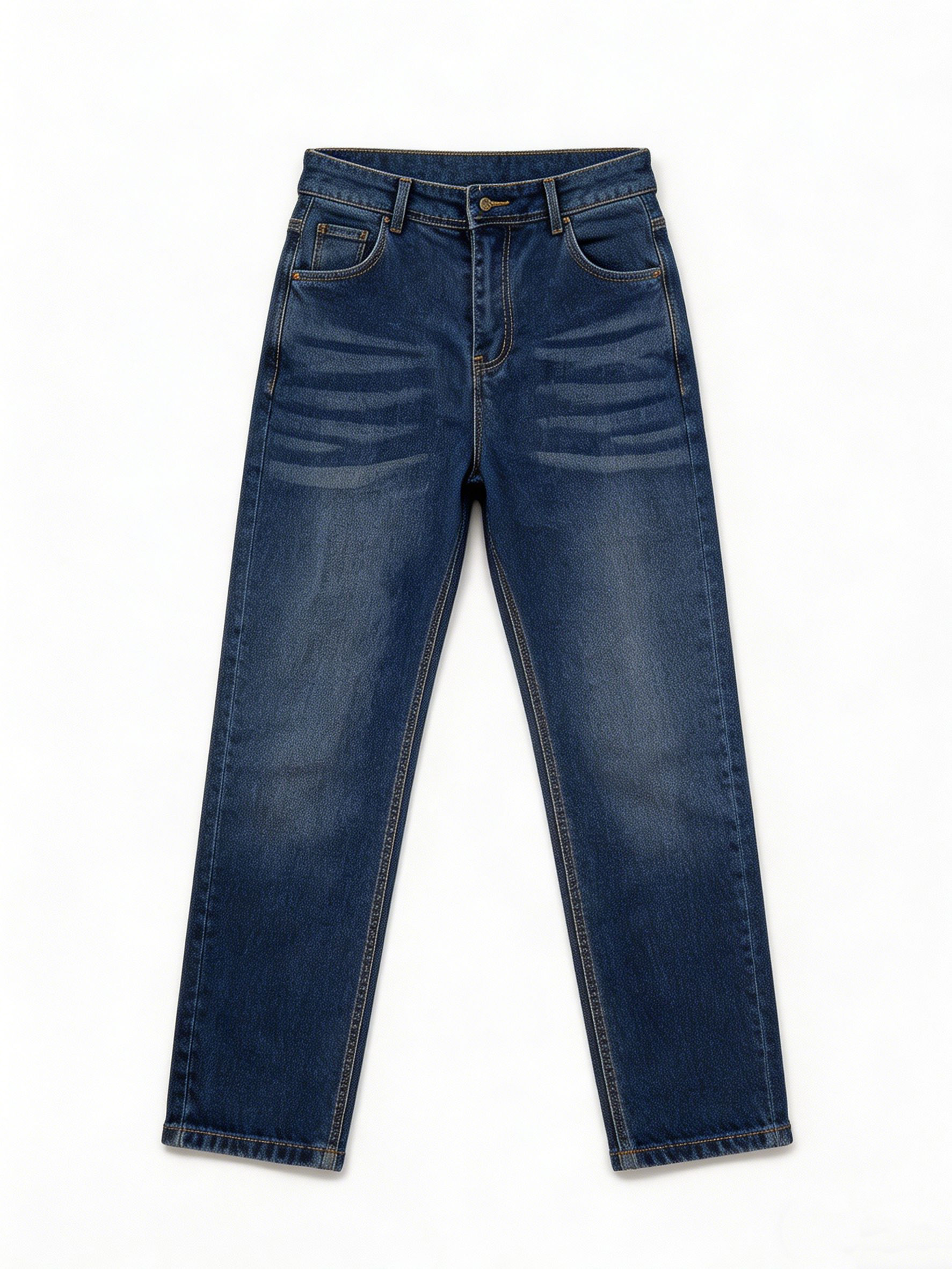 Classic Dark Blue Straight Jeans for Women Slimming High Waist Stretch Denim YZ5011