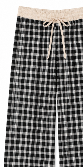 Women's Gingham Wide-Leg Pants with Drawstring Waist AN-620061
