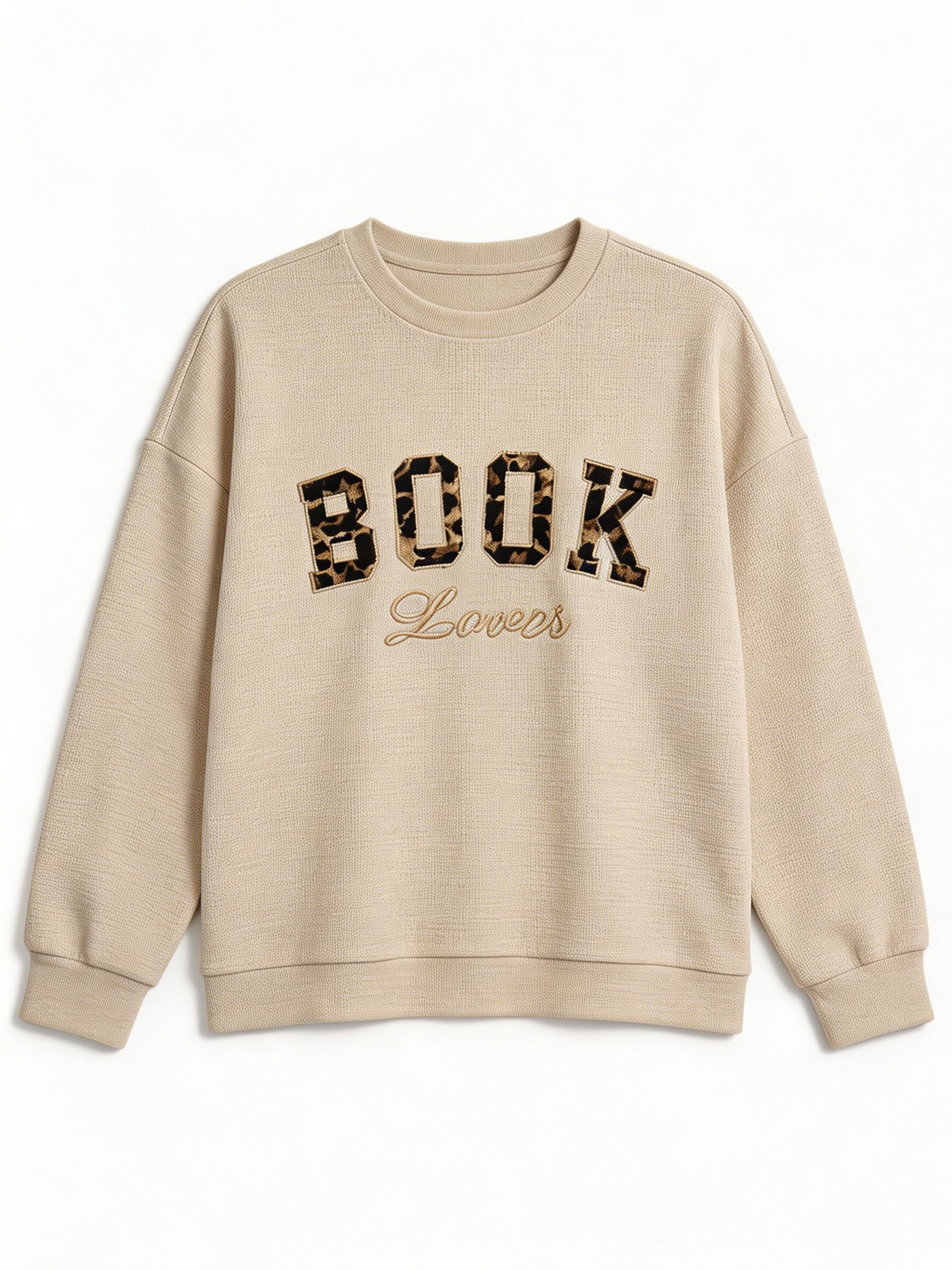 Women’s Waffle Leopard Graphic Oversized Sweatshirt M-43187