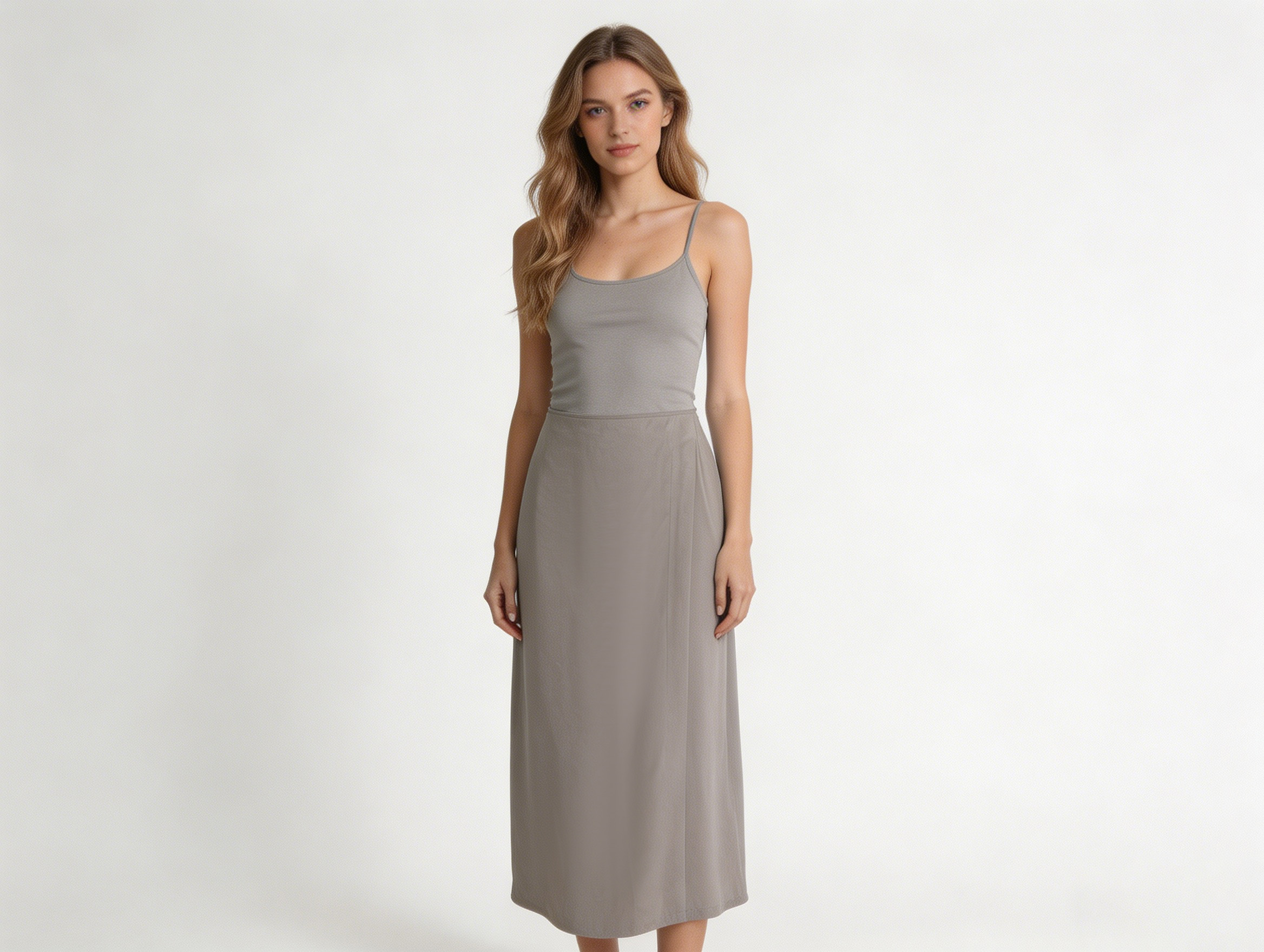 Light Grey High Waist Maxi Pencil Skirt - Office Wear 27565