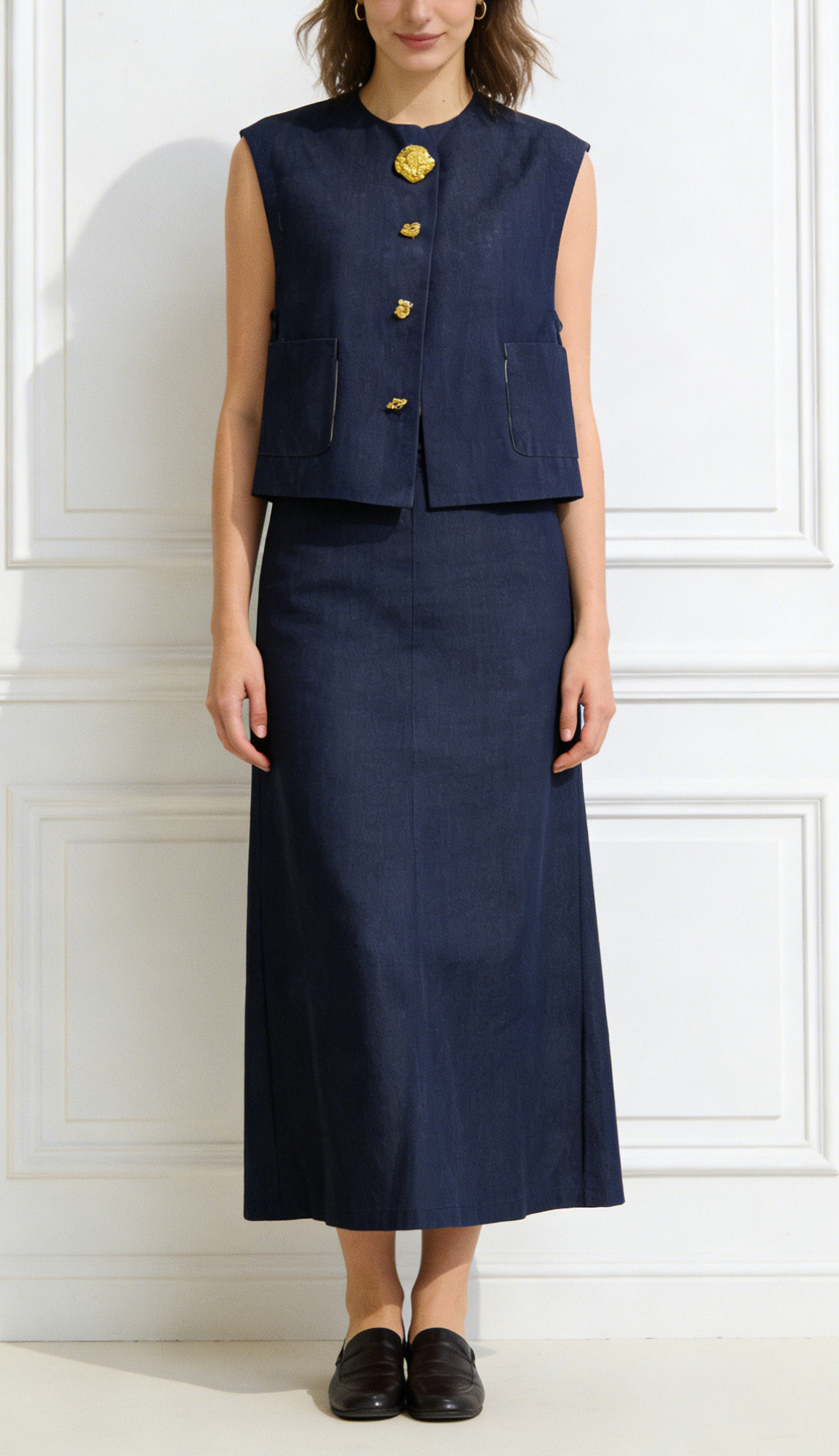 Women’s Minimal Two Piece Set – Sleeveless Top & Wide Leg Pants Elegant Workwear C-36453+C-41226