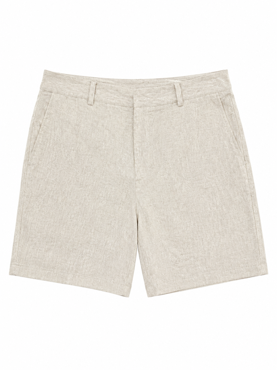 Women Natural Linen Textured Mid‑Length Shorts W-28683