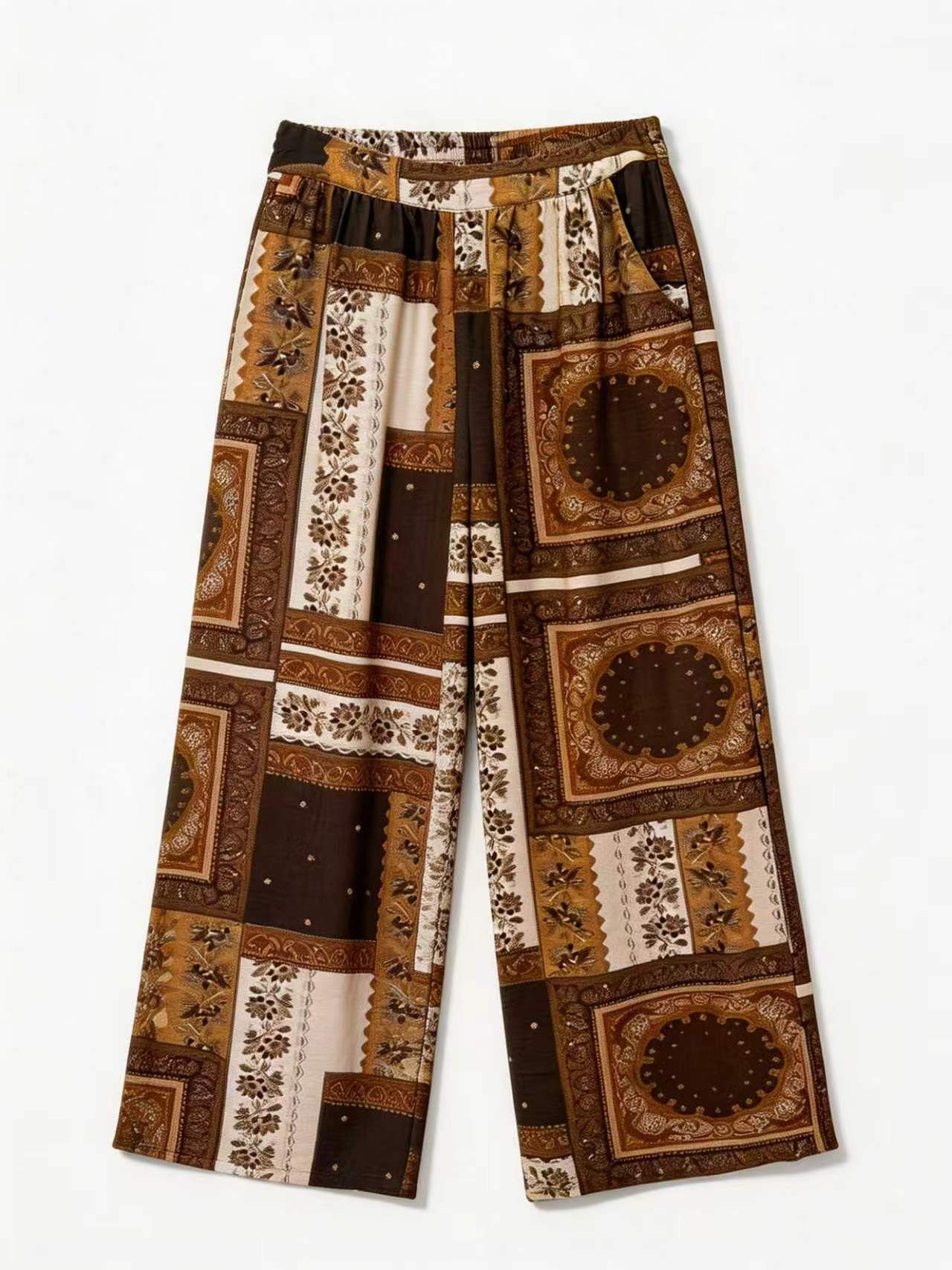Minimalist Retro Print High-Waisted Wide-Leg Trousers AN-710031