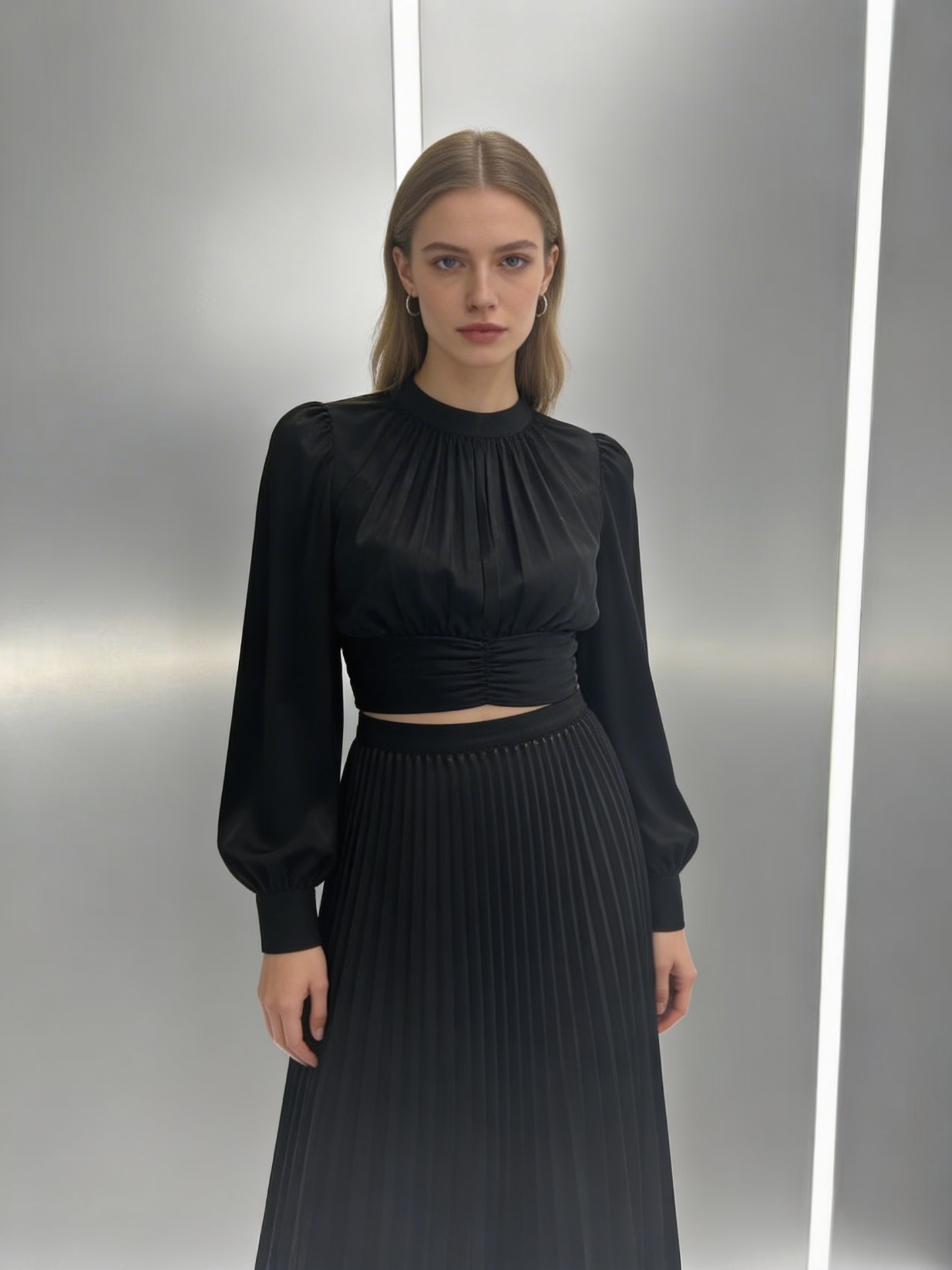 Women’s High Waist Pleated Midi Chiffon Skirt LA-030401