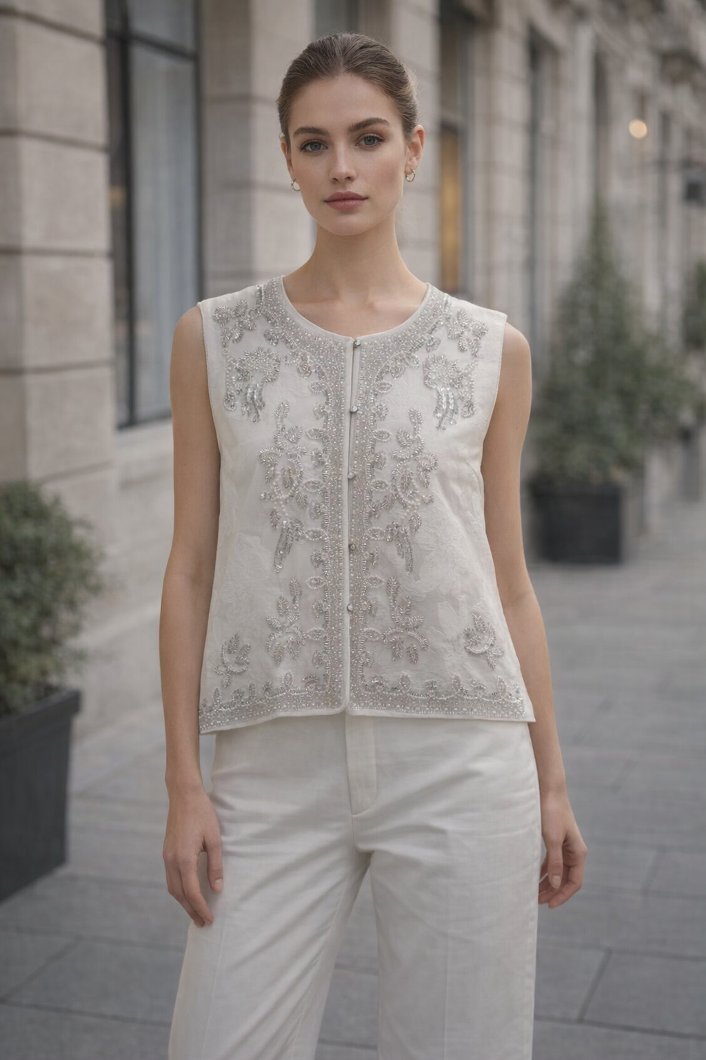 Women’s Beaded Floral Embellished Sleeveless Vest LA-030405