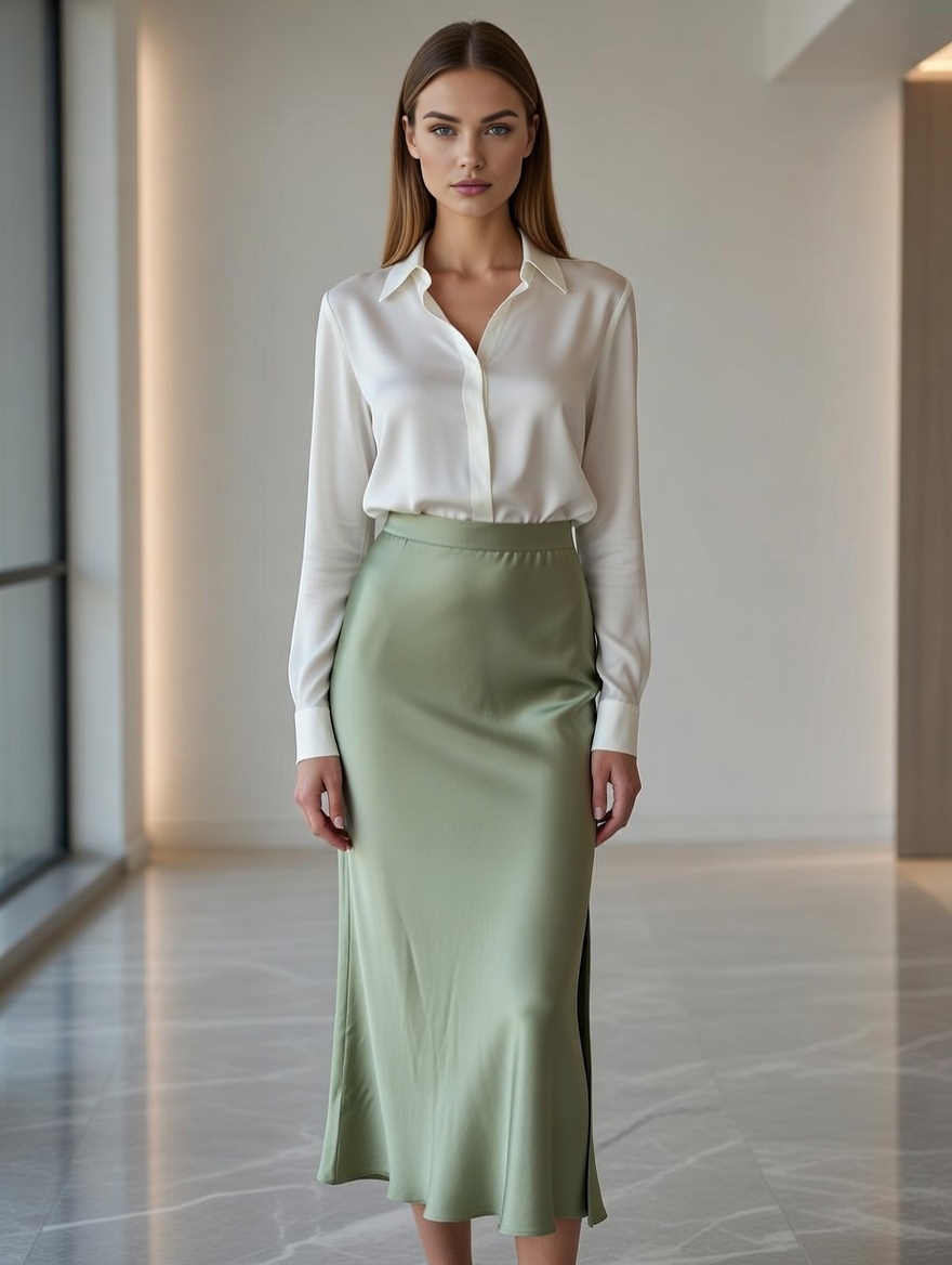 Women’s Satin High Waist Slip Midi Skirt LA-030409