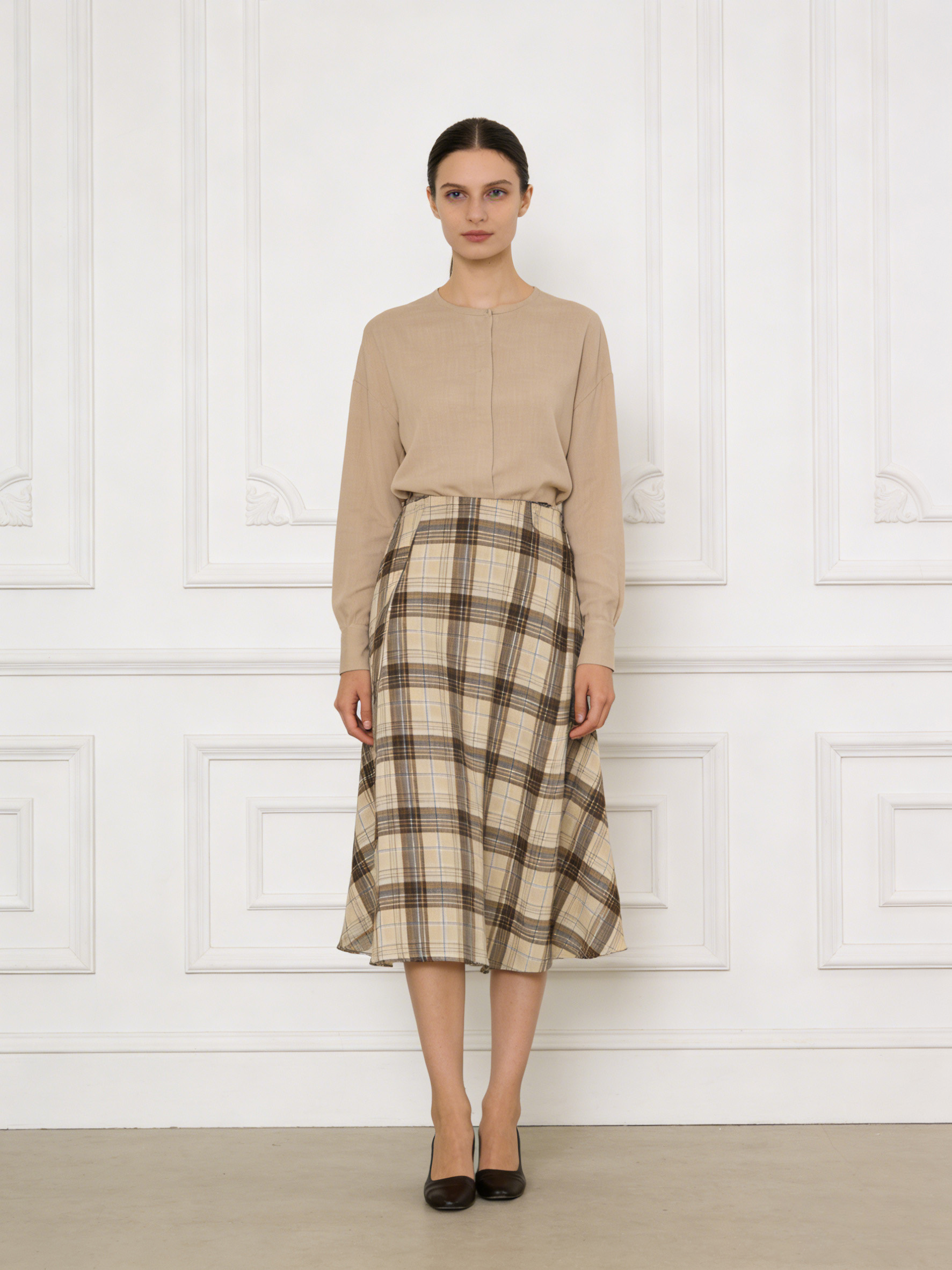 Plaid High Waist Asymmetrical Midi Skirt with Braided Belt - Vintage Boho Style C-42117