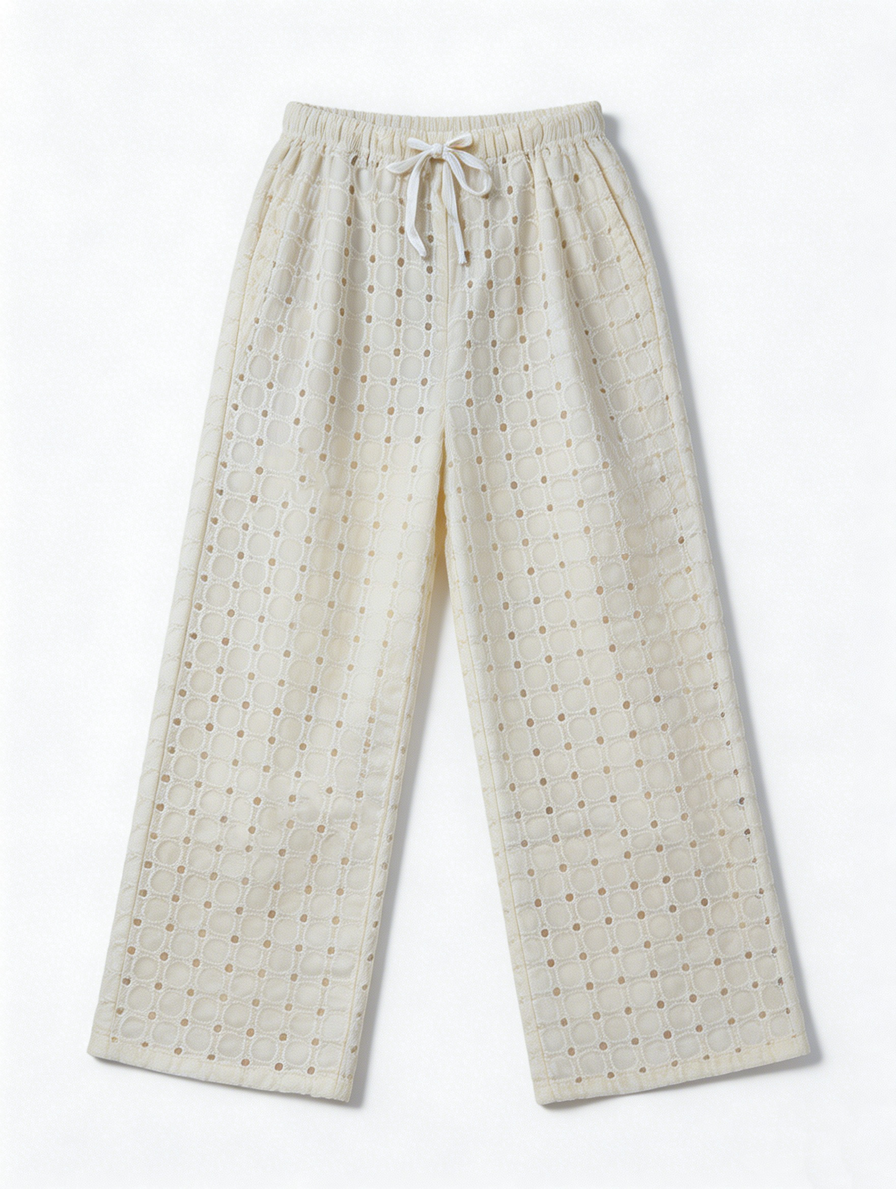 Women's Navy Geometric Circle Print Wide Leg Pants - Drawstring Waist Trousers  AN-710013