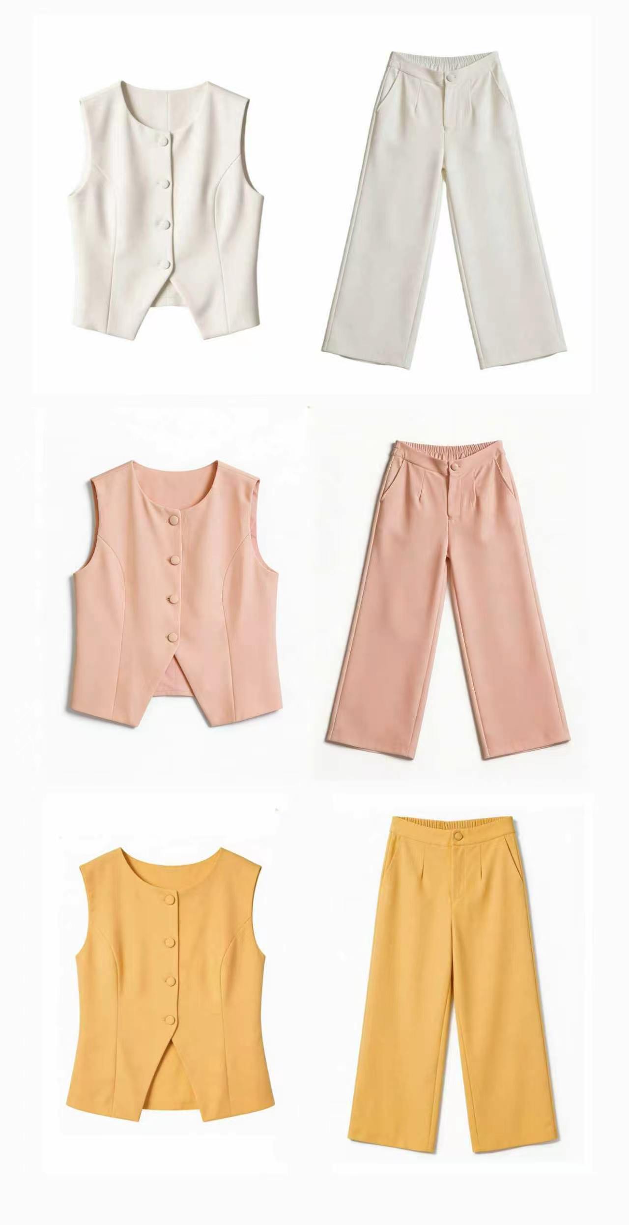 Elegant Light Vest & High-Waisted Wide-Leg Pants Set LA-710009