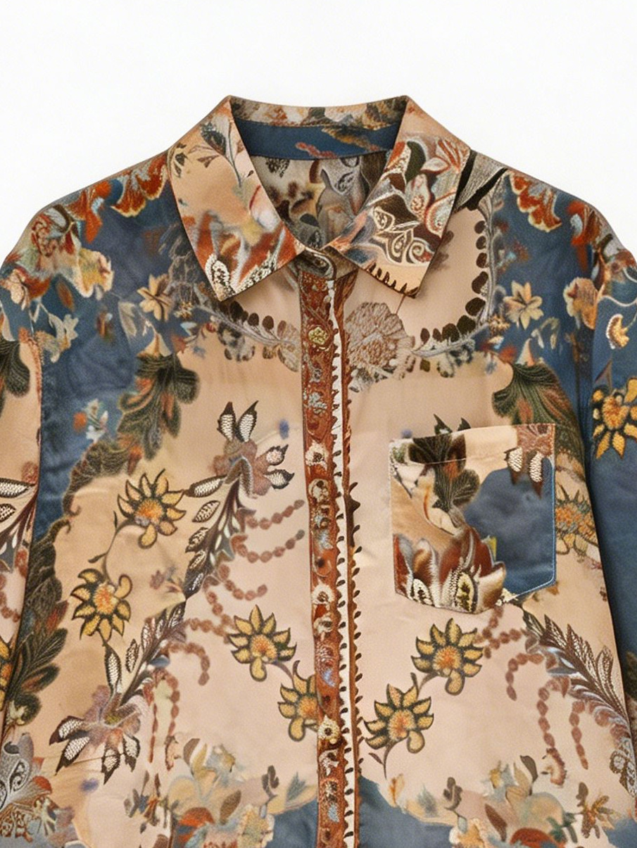 Women’s Boho Floral Chiffon Long Sleeve Button Down Blouse M-41907