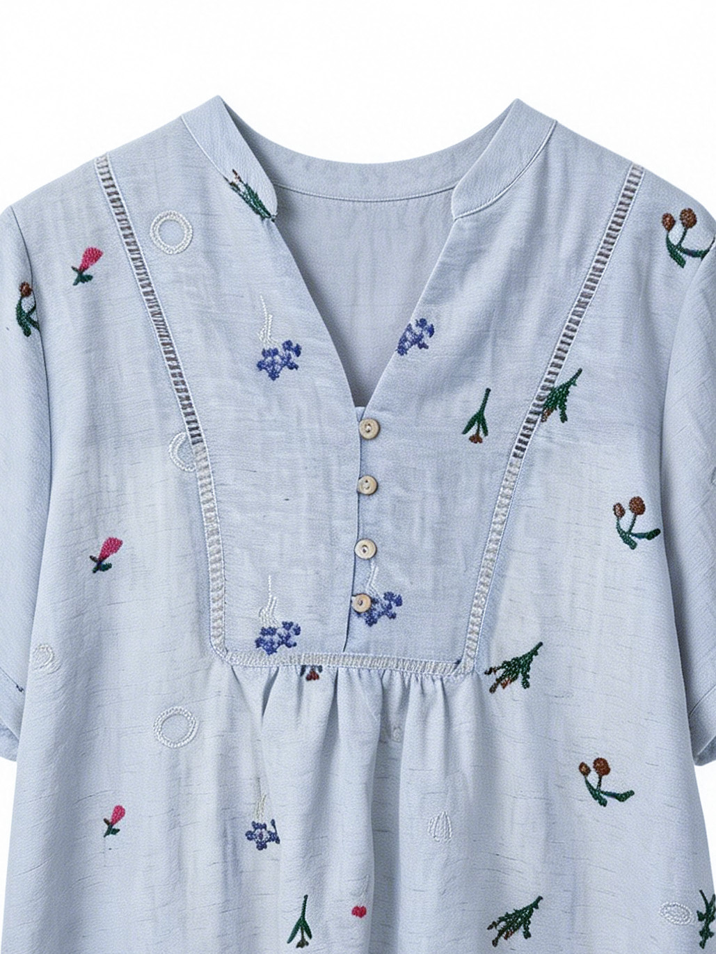 Minimalist Floral Embroidered Linen-Blend Top for Women AN-750003