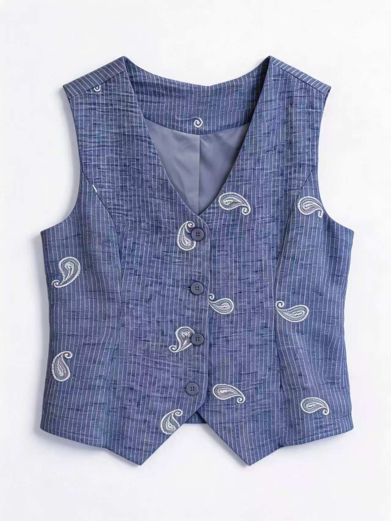 Paisley Embroidered Linen Tailored Vest AN-710028