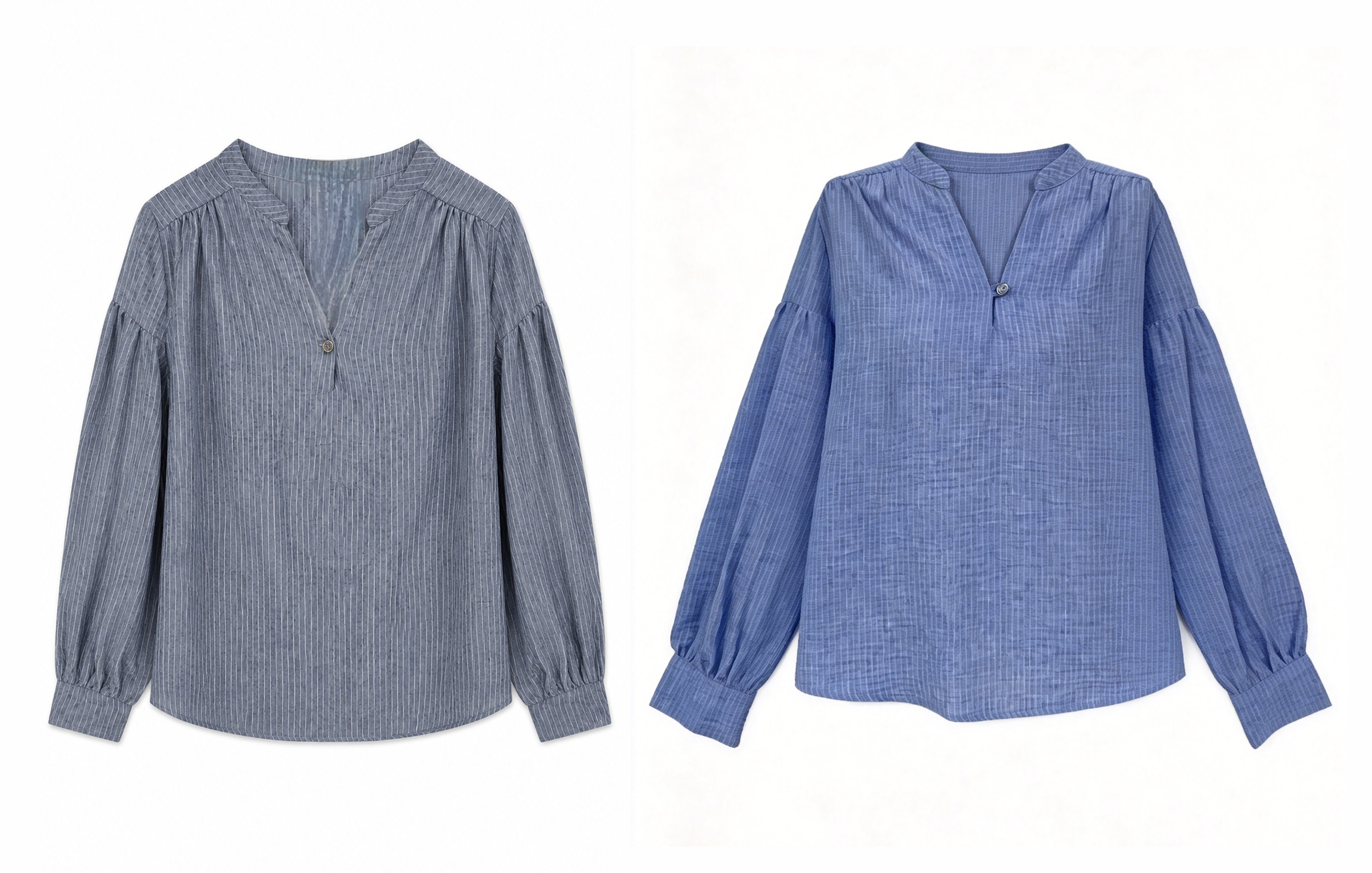 Textured Cotton Blouse – Casual V-Neck Balloon Sleeve Loose Fit Summer Top AN-121002