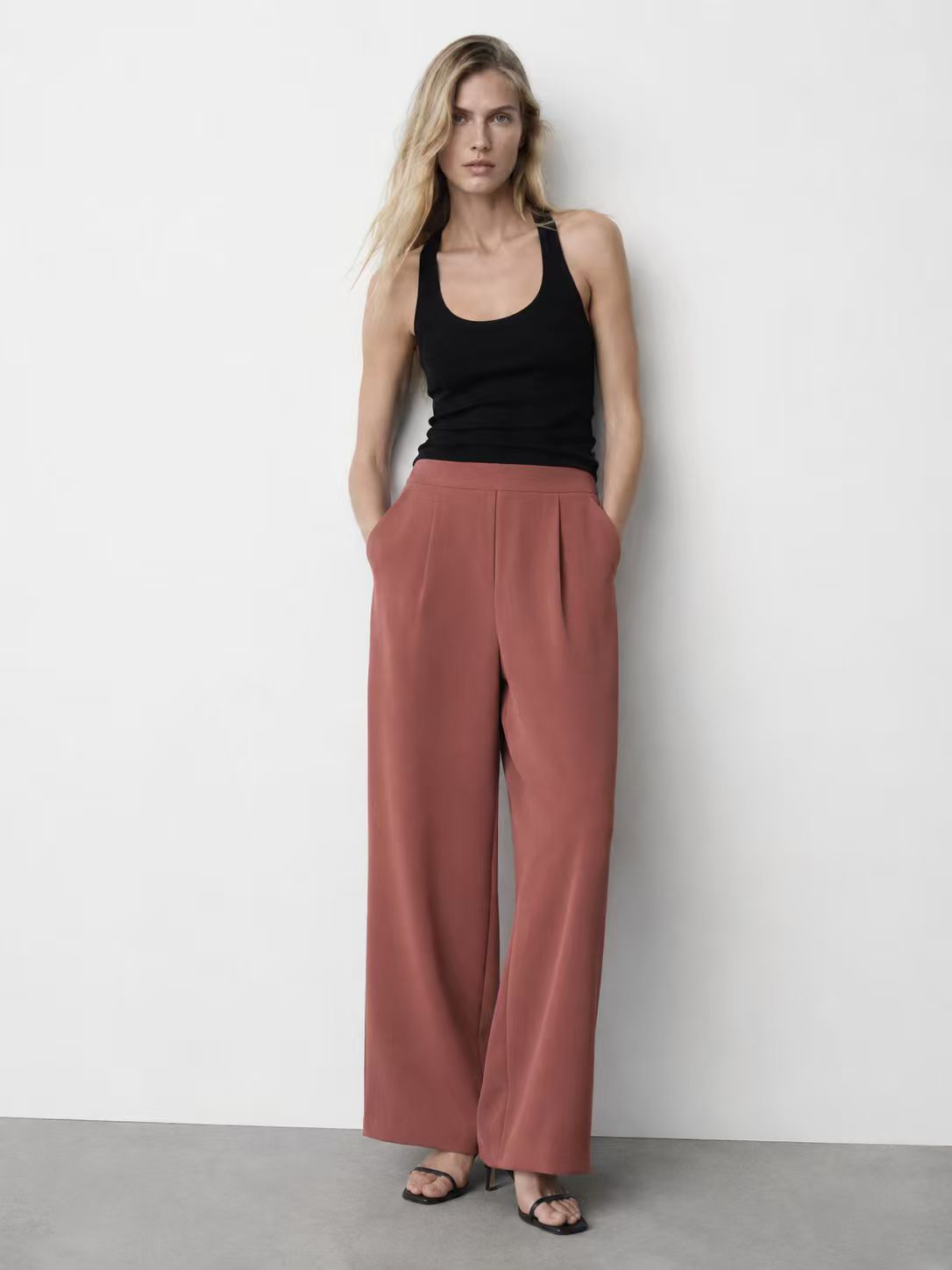 Elegant Terracotta Pleated Wide Leg Pants - Premium Everyday Bottoms XW-26909
