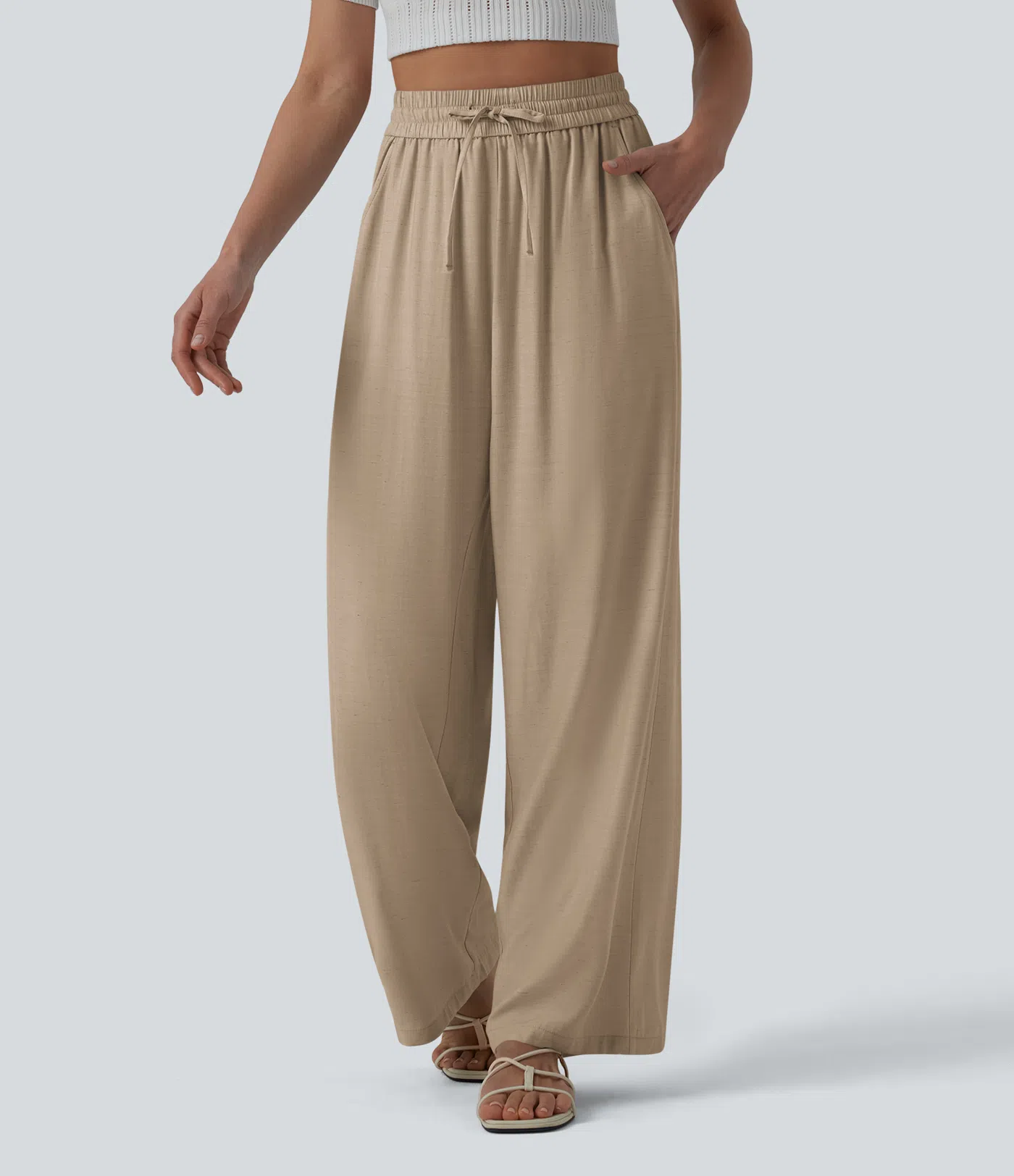 Soft Drape Drawstring Wide Leg Pants - Versatile Summer Trousers XW-26903
