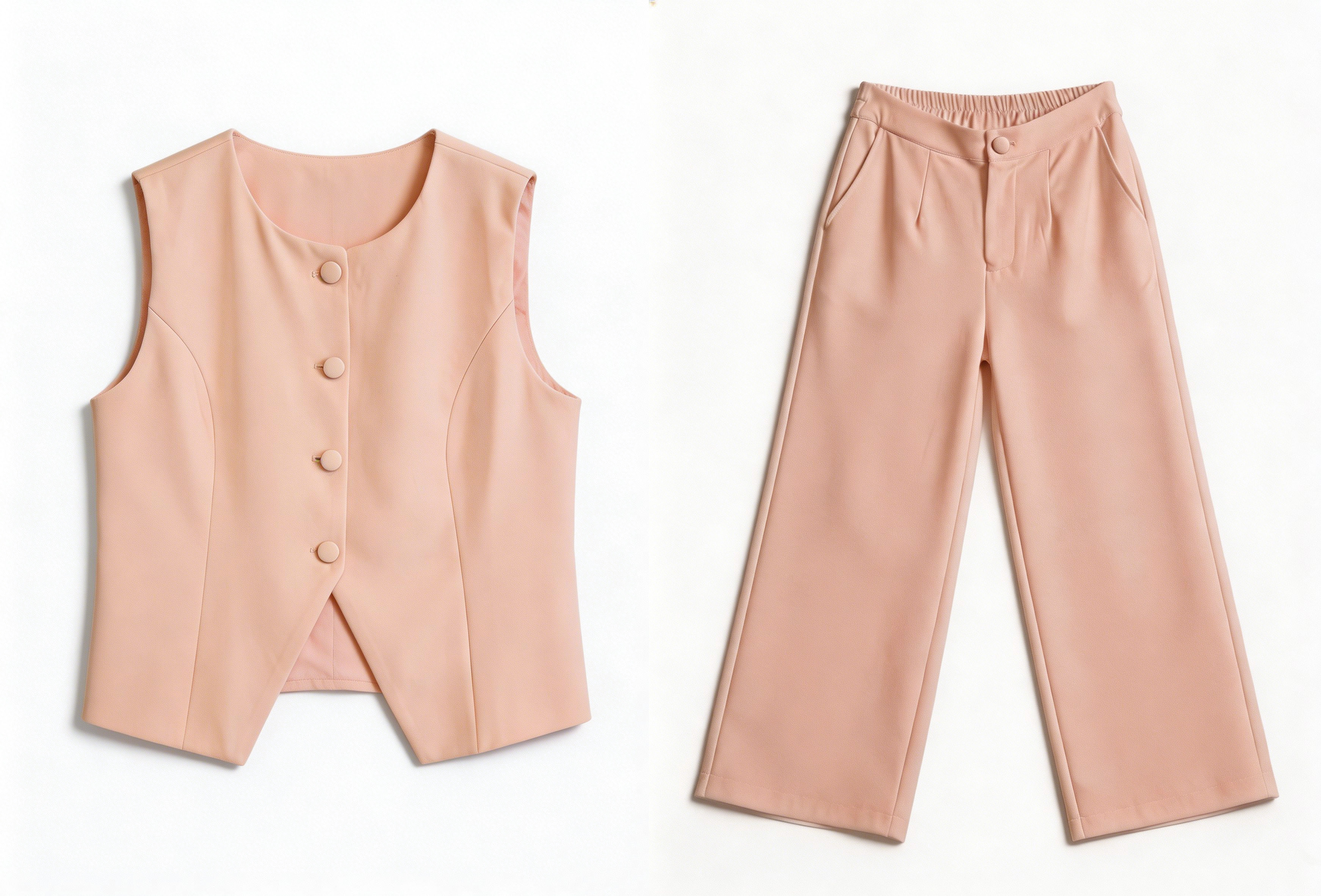 Elegant Light Vest & High-Waisted Wide-Leg Pants Set LA-710009