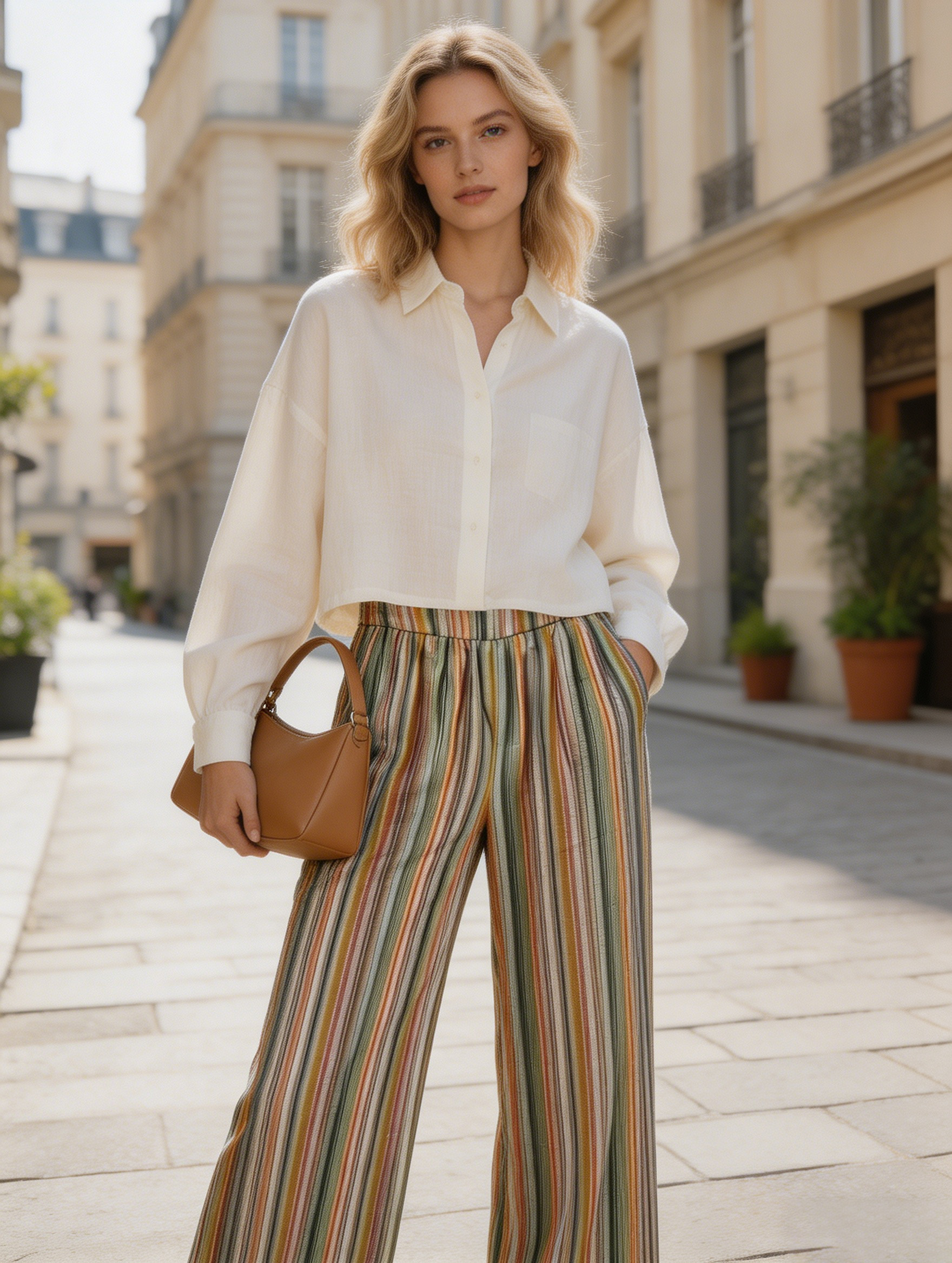 Elastic Waist Striped Wide Leg Pants - Versatile Boho Bottoms D-42124