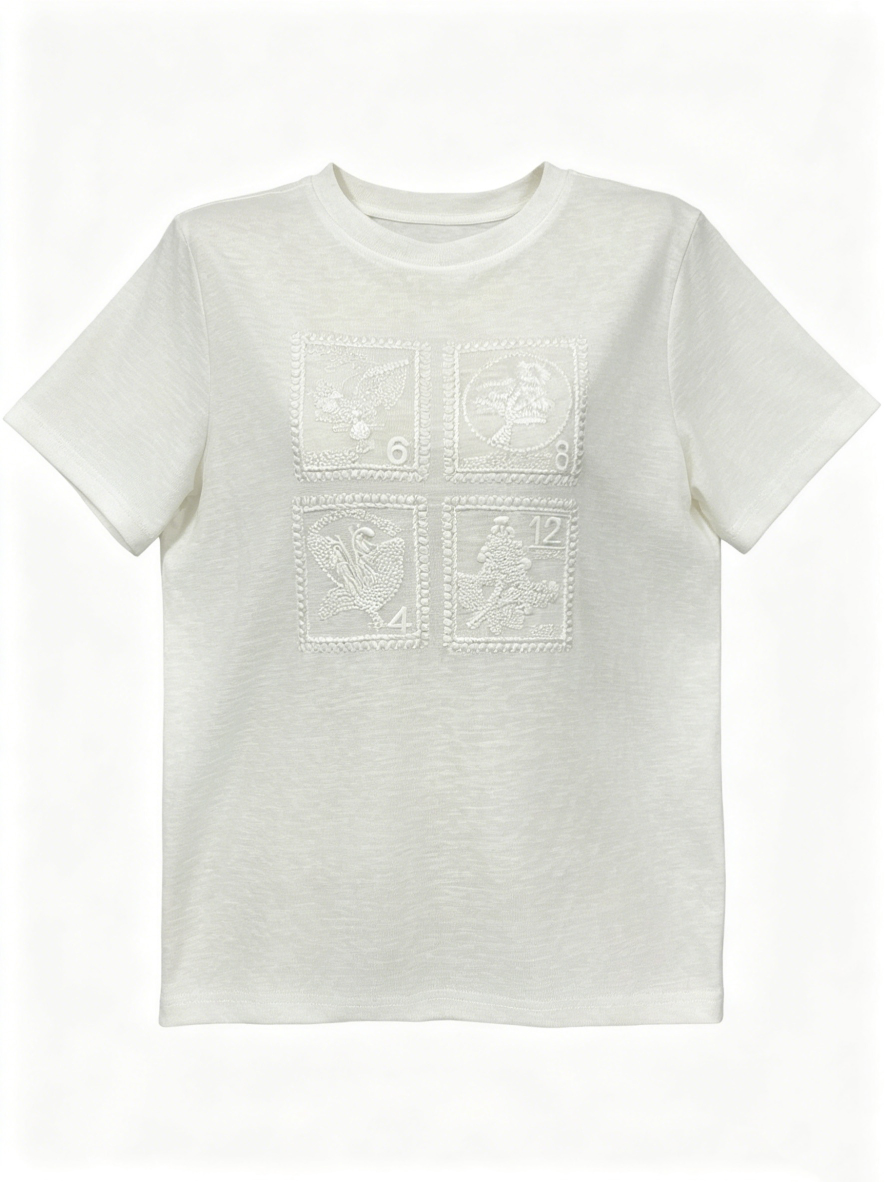 Women’s Crew Neck Textured Embroidered Tee W-42792