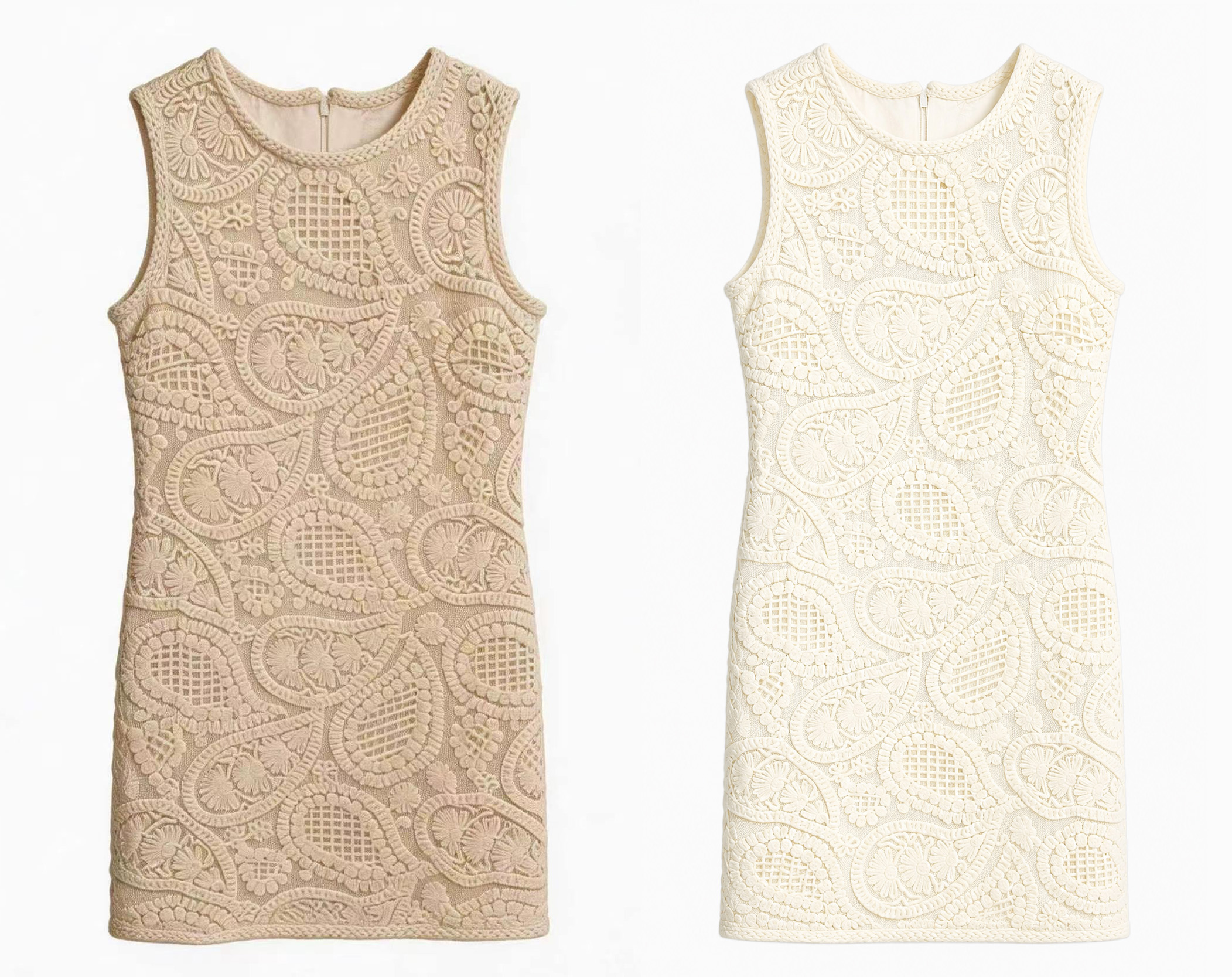 Minimalist Off-White Crochet Shift Dress with Embroidery AN-670001