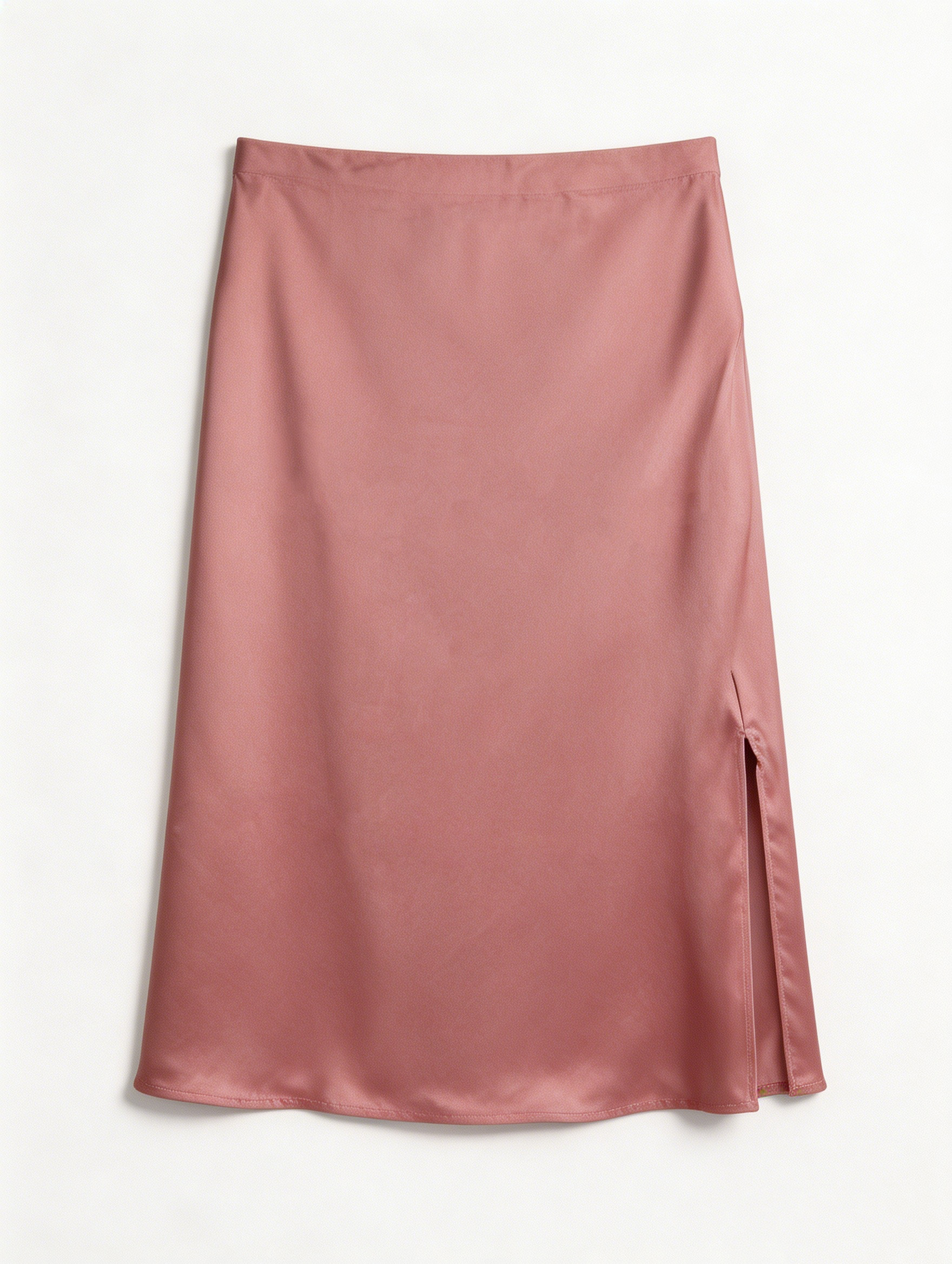 Elegant  Satin Office Skirt - Side Slit Tailored Midi Skirt  AN-710014