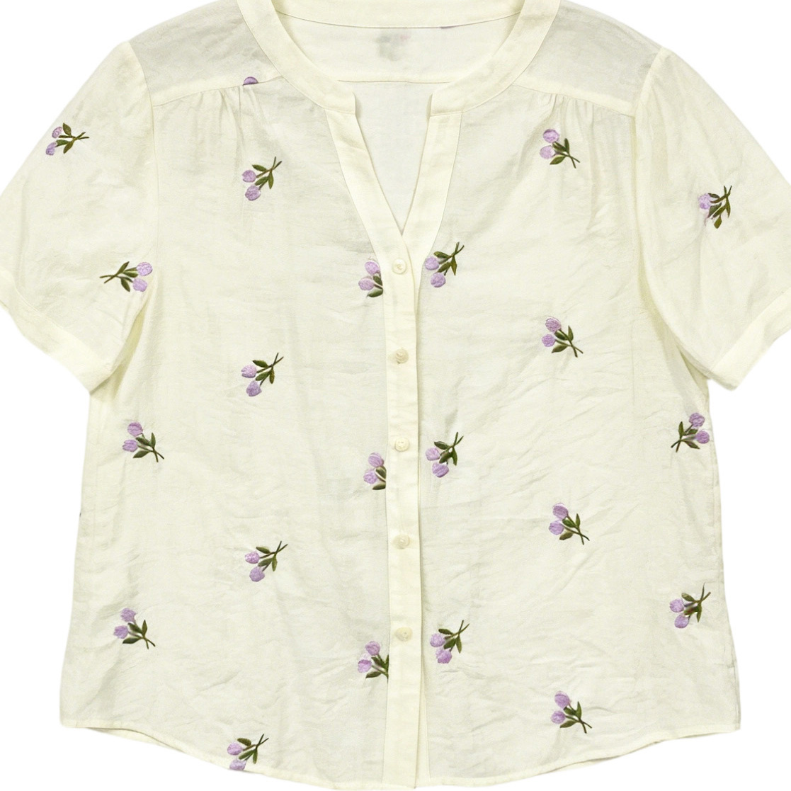 Women’s Floral Embroidered Short Sleeve Summer Blouse C-42306