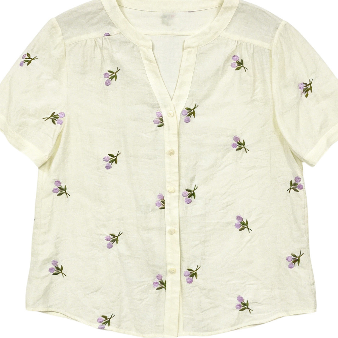 Women’s Floral Embroidered Short Sleeve Summer Blouse C-42306