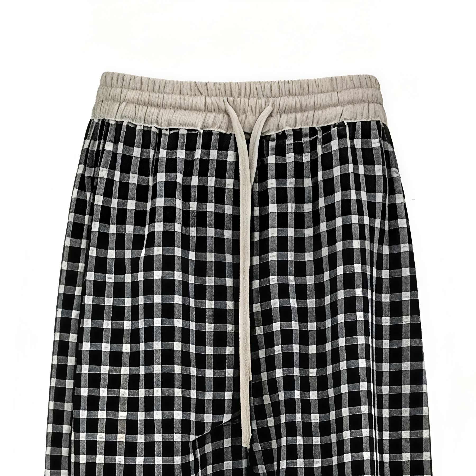 Women's Gingham Wide-Leg Pants with Drawstring Waist AN-620061