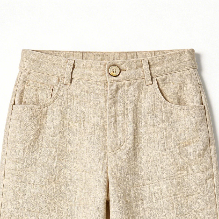 Minimalist Textured Wide Leg Pants - Cream High Waisted Casual  SZLA-320012
