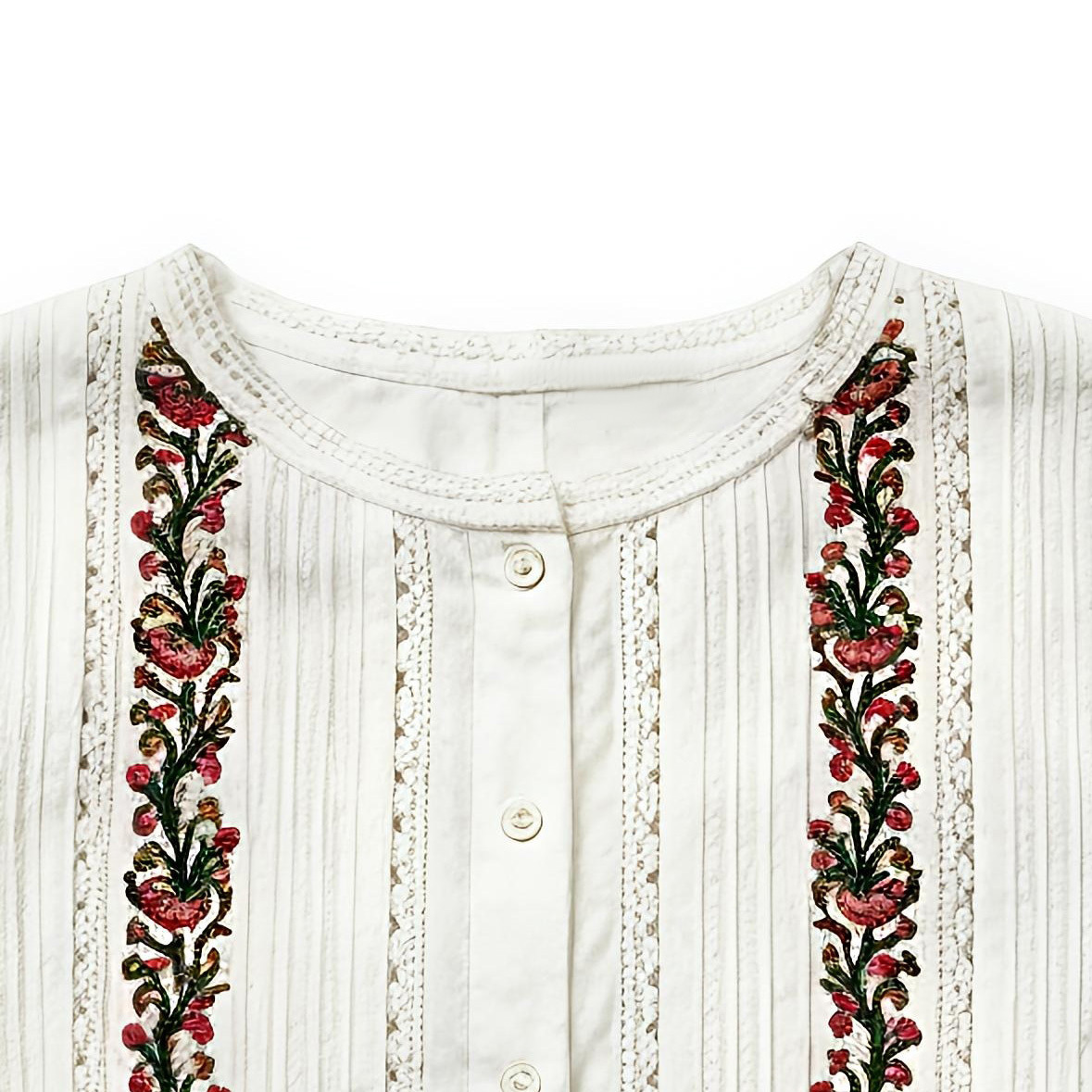 Women's White Boho Floral Embroidered Short Sleeve Blouse - Lace Trim Top  A-42664