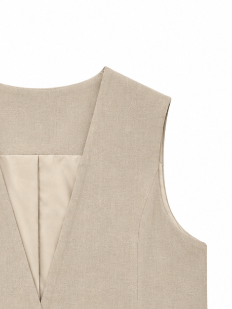 Women Beige Tailored Sleeveless Blazer Vest C-43040